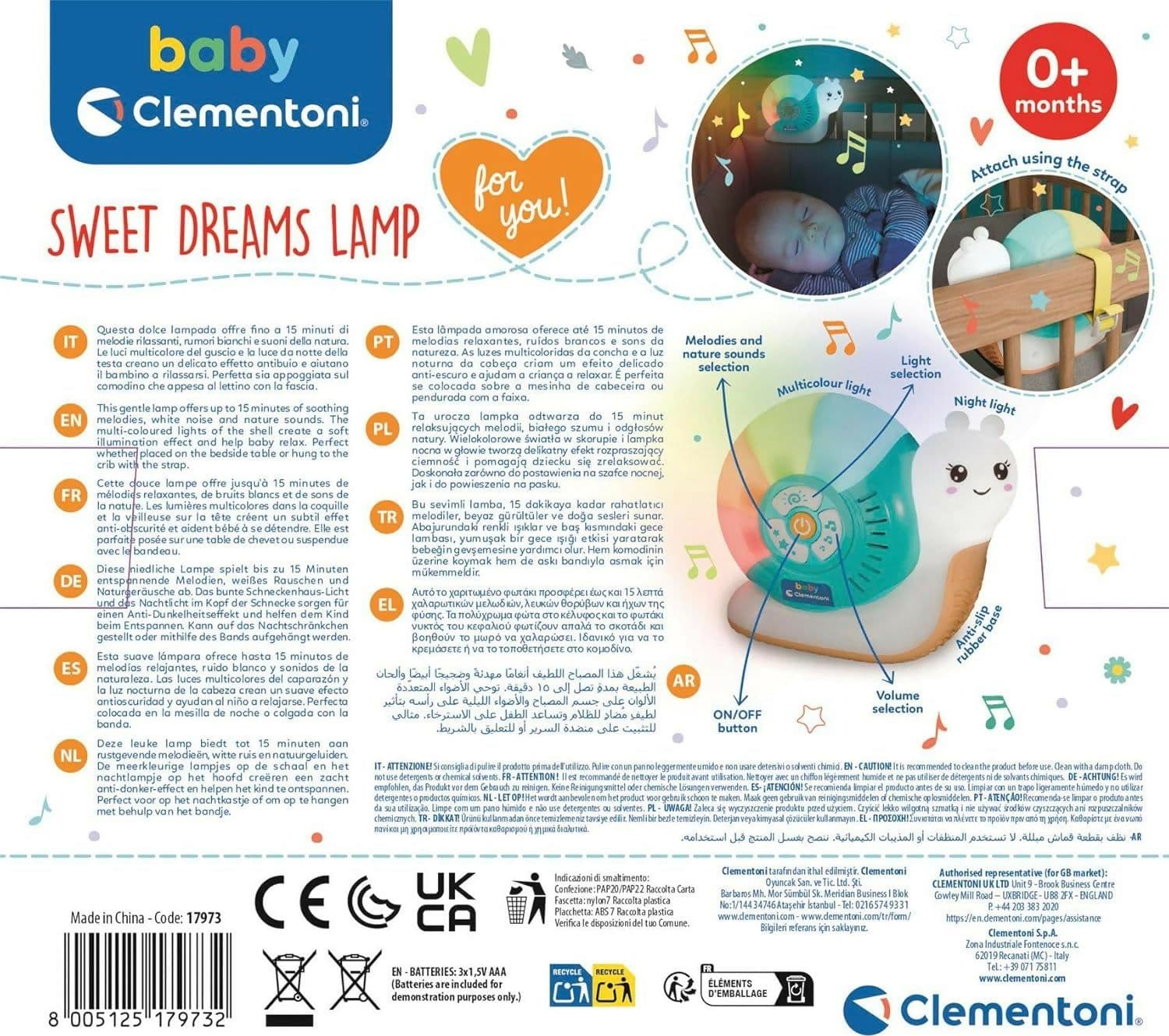 CLEMENTONI - Baby Clementoni - Sweet Dreams Lamp - Luce Notturna per Bambini, Gioco Prima Infanzia da 0 Mesi+, con Melodie e Suoni Rilassanti, Supporto per Sonno Sereno, 17973 in Giochi musicali Sanitaria Gioia del Bimbo - Villa San Giovanni, commercioVirtuoso.it
