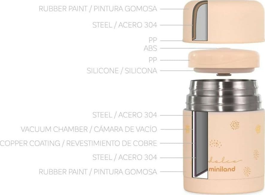 MINILAND Thermos in acciacio - Food Thermy colore Vaniglia - 600ml - realizzato in doppio strato di acciaio che mantiene il cibo freddo o caldo per ore in Thermos per bibite Sanitaria Gioia del Bimbo - Villa San Giovanni, commercioVirtuoso.it