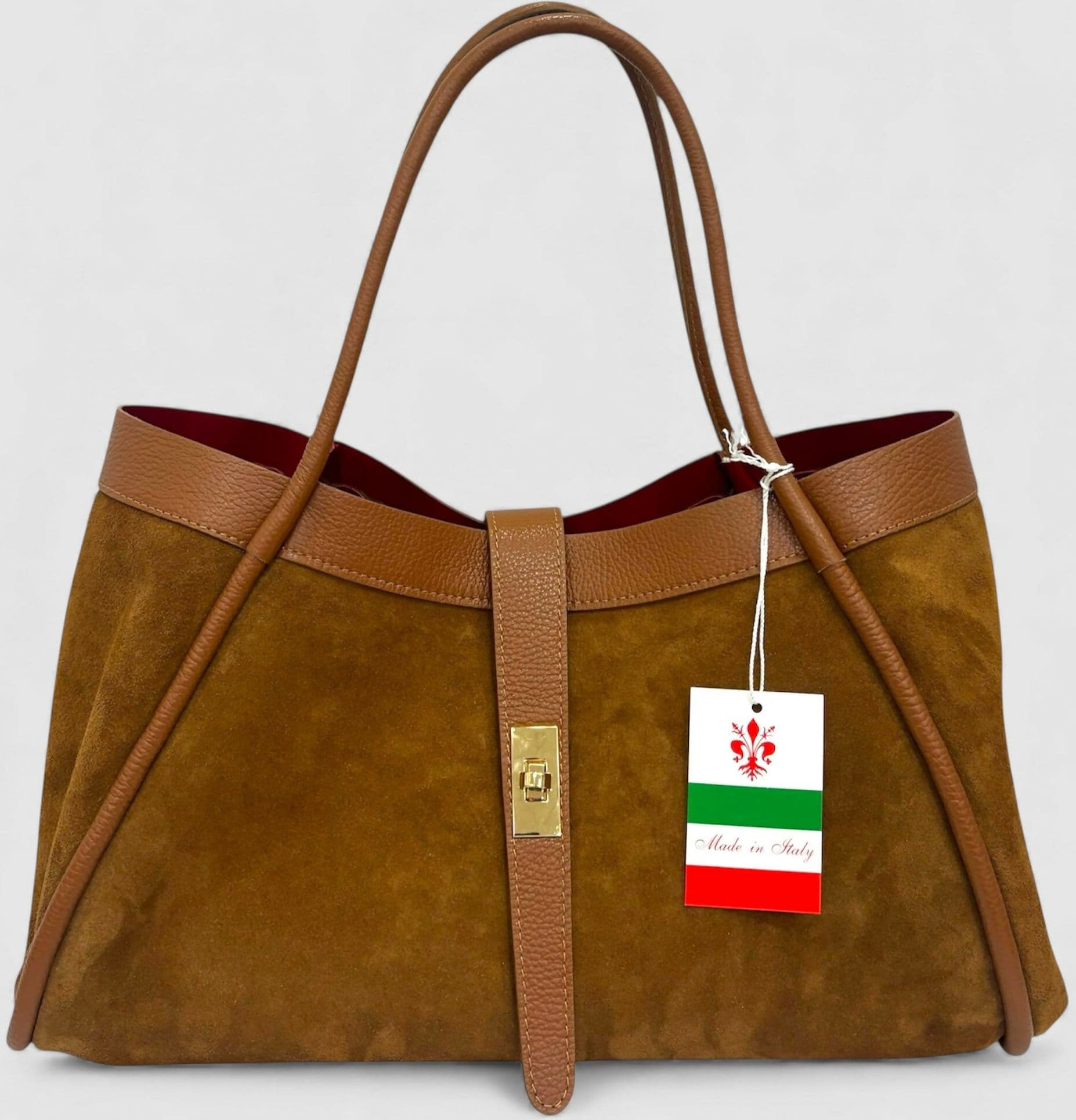 DOPPIASE Borsa in Vera Pelle Scamosciato con rifiniture in togo Made in Italy 45x25x20cm in Borse Tote Nanabags - Sesto Fiorentino, commercioVirtuoso.it