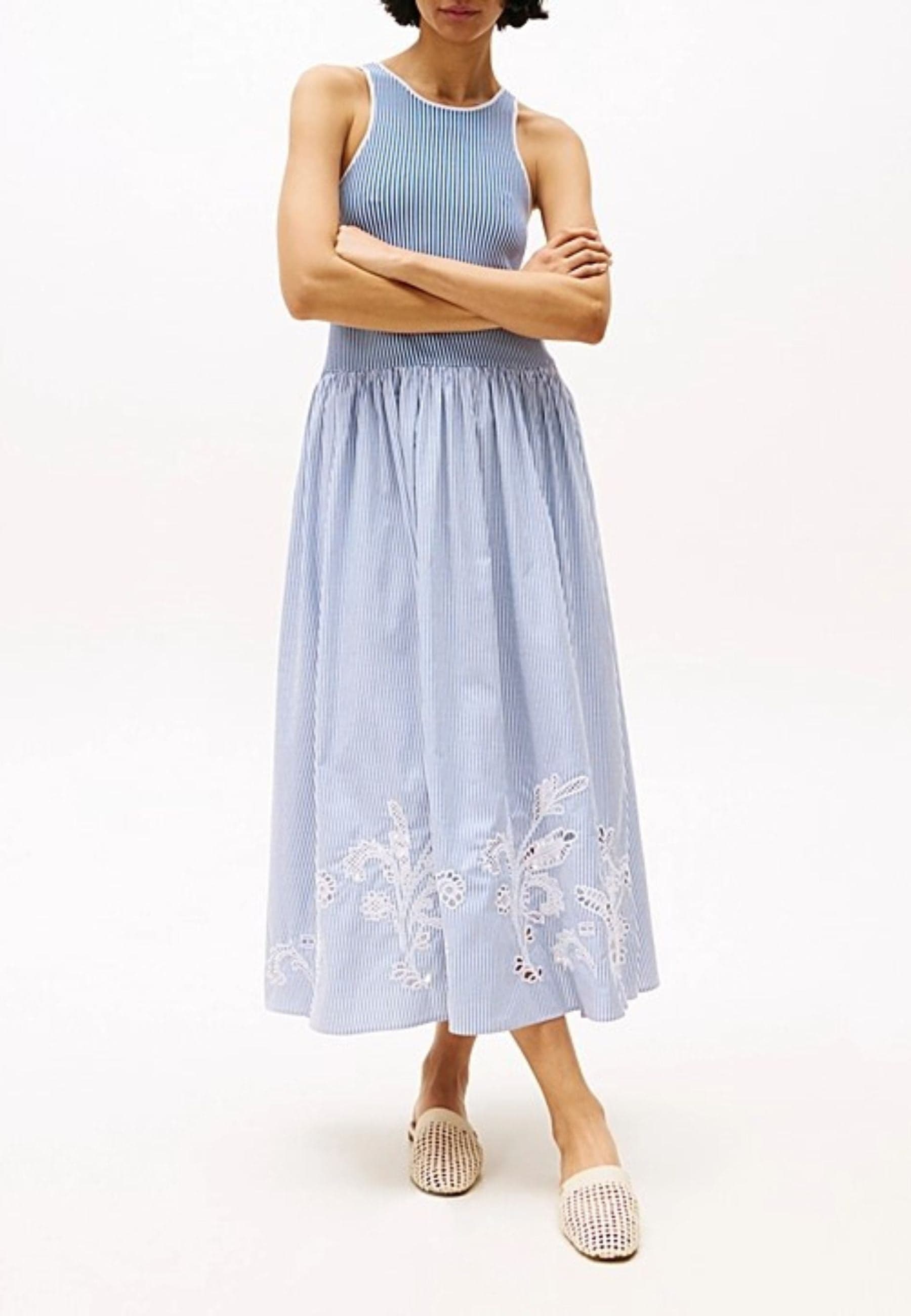 Tommy Hilfiger Abito BRODERIE ANGLAISE N/S LONG DRESS da donna in Casual Drestige - Casamassima, commercioVirtuoso.it