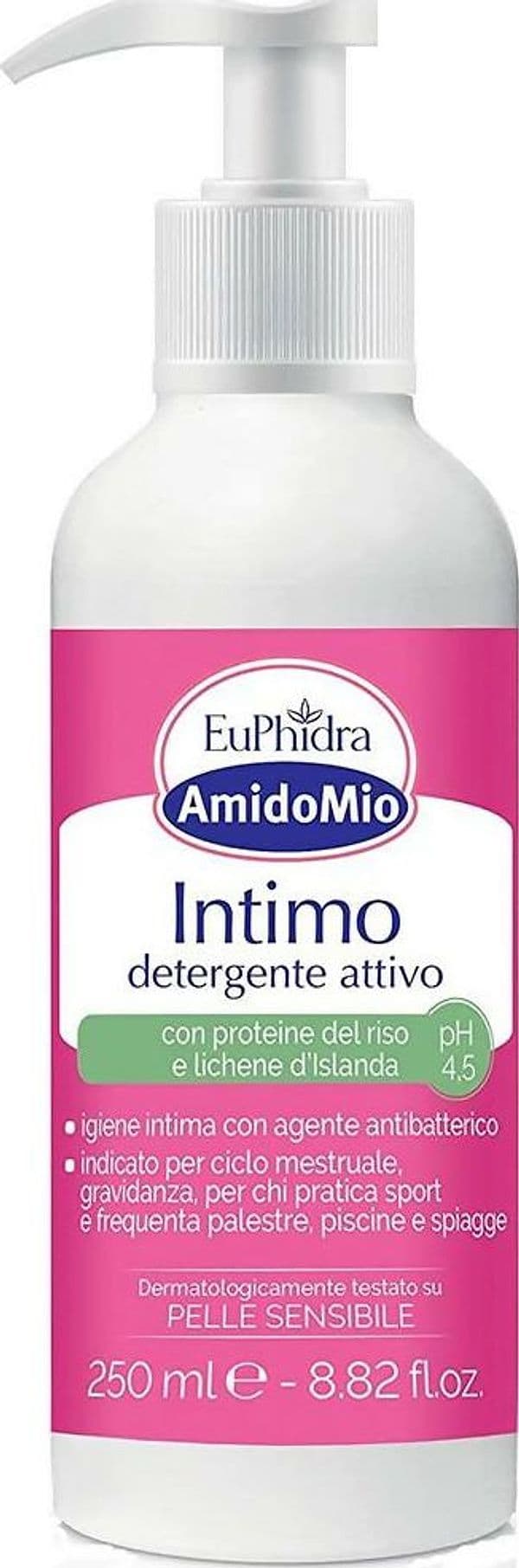 Euphidra amidomio intimo detergente attivo con proteine del riso e lichene d'islanda ph 4,5 - flacone dispenser da 250ml