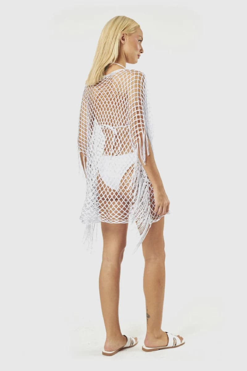 Kaftano a rete con frange | Verde Fashion in prodotto You Store - Messina, commercioVirtuoso.it