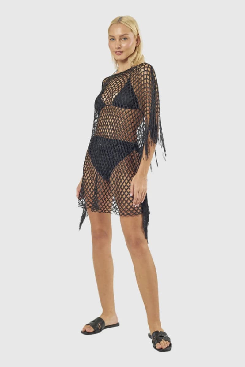 Kaftano a rete con frange | Verde Fashion in prodotto You Store - Messina, commercioVirtuoso.it