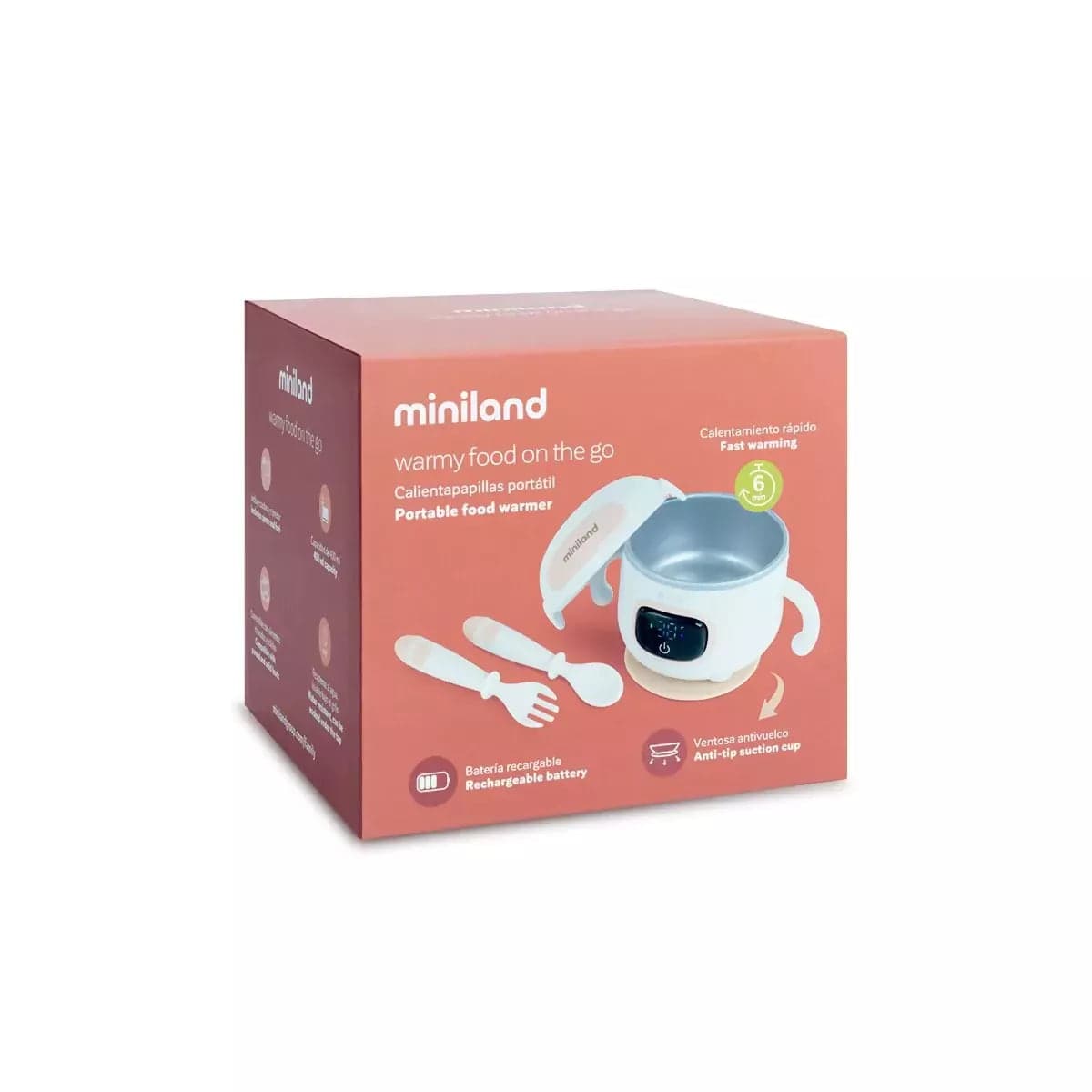 MINILAND Warmy Food On The Go - Scalda Pappa Portatile da Viaggio e Scaldavivande, Kit Svezzamento, Display LED - Riscalda Pappe portatile, leggero e compatto, batteria ricaricabile, ventosa antiscivolo, forchetta e cucchiaio inclusi in Scaldabiberon e cuocipappa Sanitaria Gioia del Bimbo - Villa San Giovanni, commercioVirtuoso.it