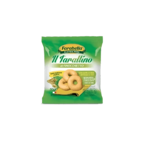 Taralli senza Glutine al Finocchietto 30g Farabella fonte di fibre, senza lattosio e senza lievito.