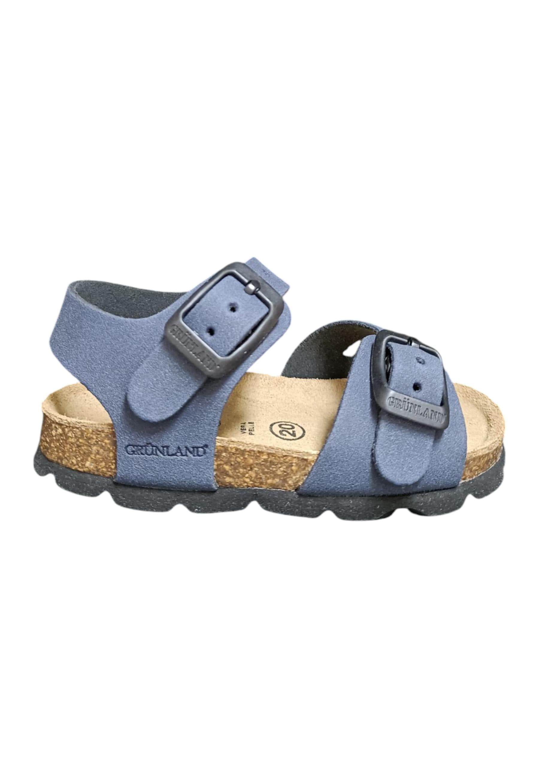 Sandalo bio bambino Grunland Junior 0634 blu pelle sughero fibbia comfort - 6