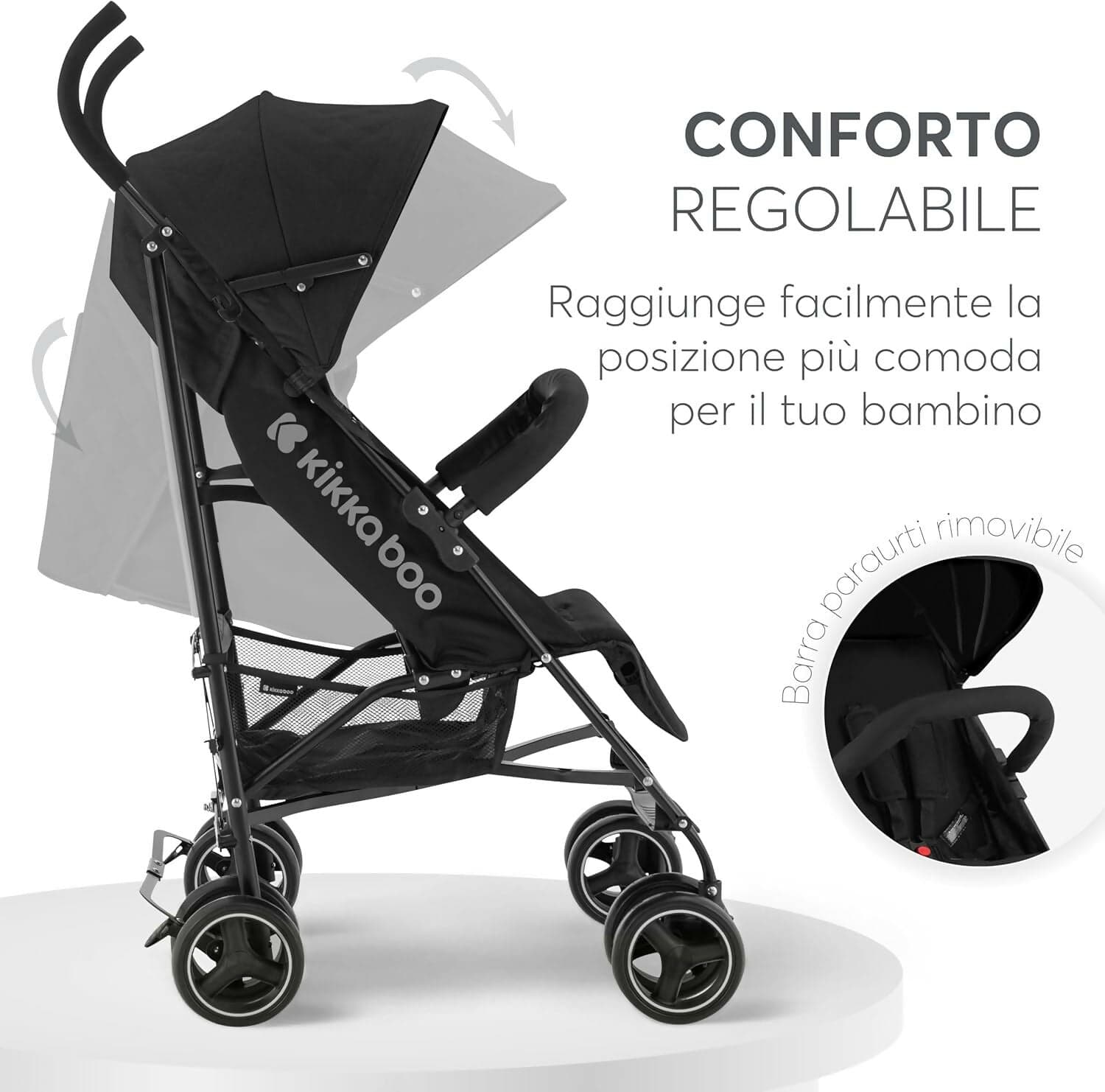 KIKKABOO Passeggino BEETLE - Passeggino da viaggio omologato fino a 22 kg - Pieghevole, Leggero, Compatto, colore NERO - telaio in alluminio, Chiusura Compatta, Schienale Reclinabile e Regolabile, Poggiagambe in Passeggini compatti Sanitaria Gioia del Bimbo - Villa San Giovanni, commercioVirtuoso.it