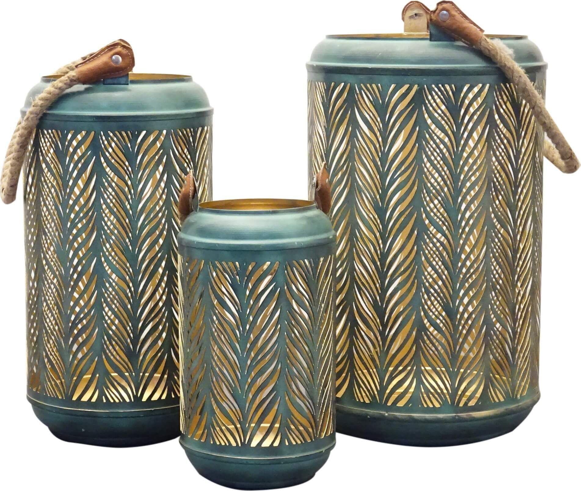 Kit Lanterne decorative "Carine" portacandela in metallo con decoro interno oro h 42 cm – Verde – Magazzini Cosma – ceramica