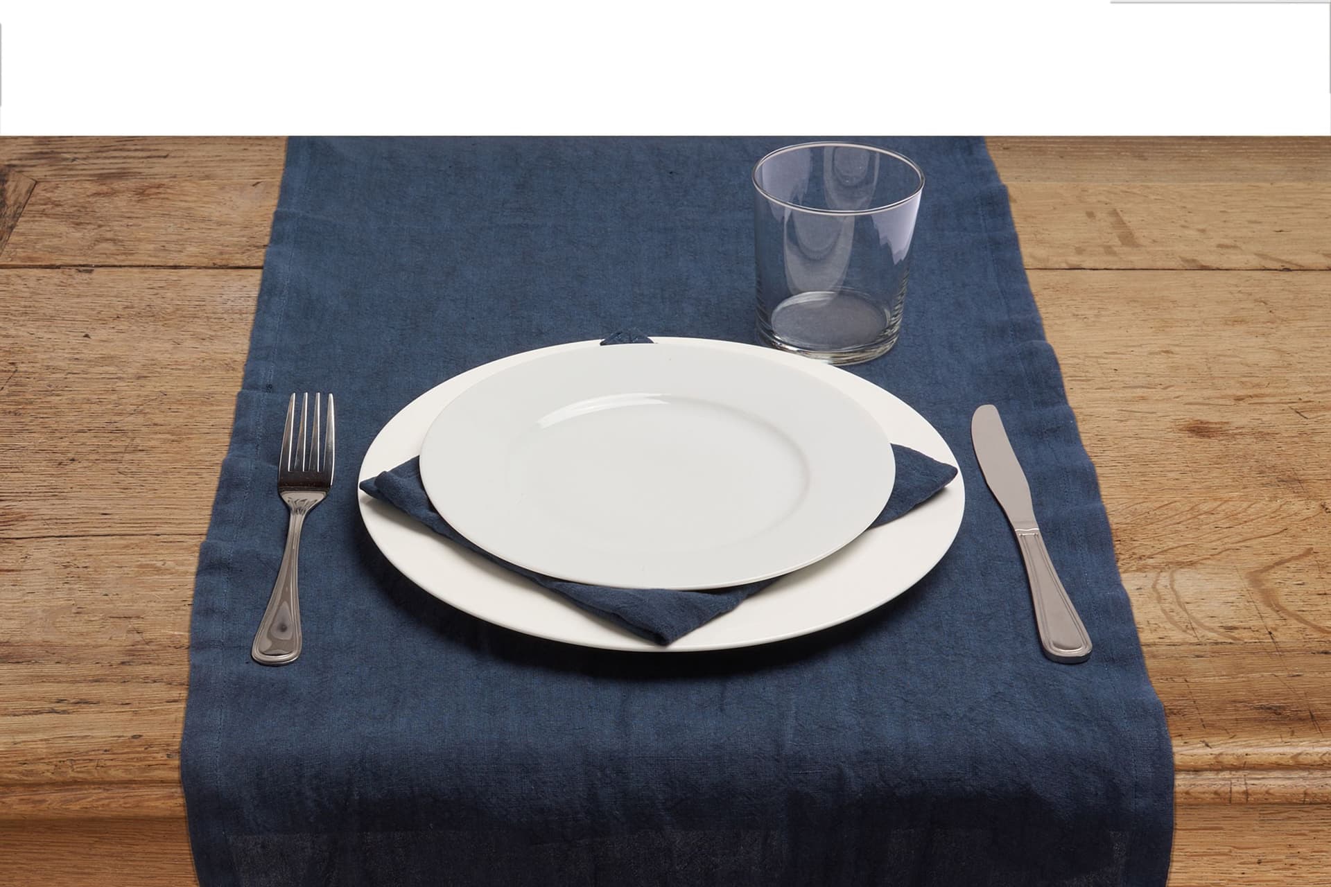 Runner da tavola in 100% puro lino lavato delavè stone washed morbido resistente elegante made in italy BLU NOTTE - Vanita di raso