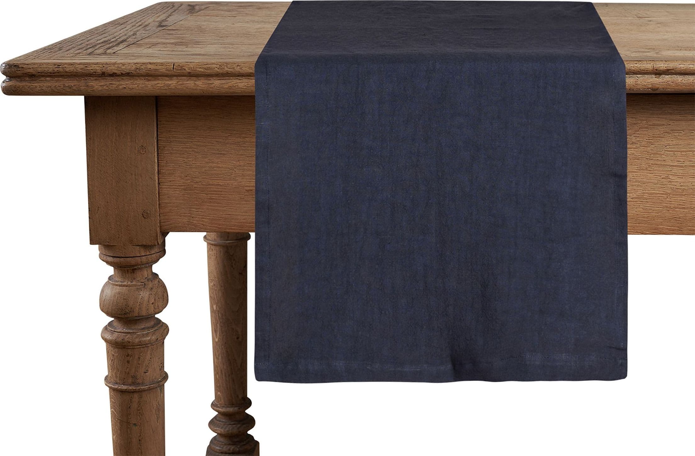 Runner da tavola in 100% puro lino lavato delavè stone washed morbido resistente elegante made in italy BLU NOTTE - Vanita di raso