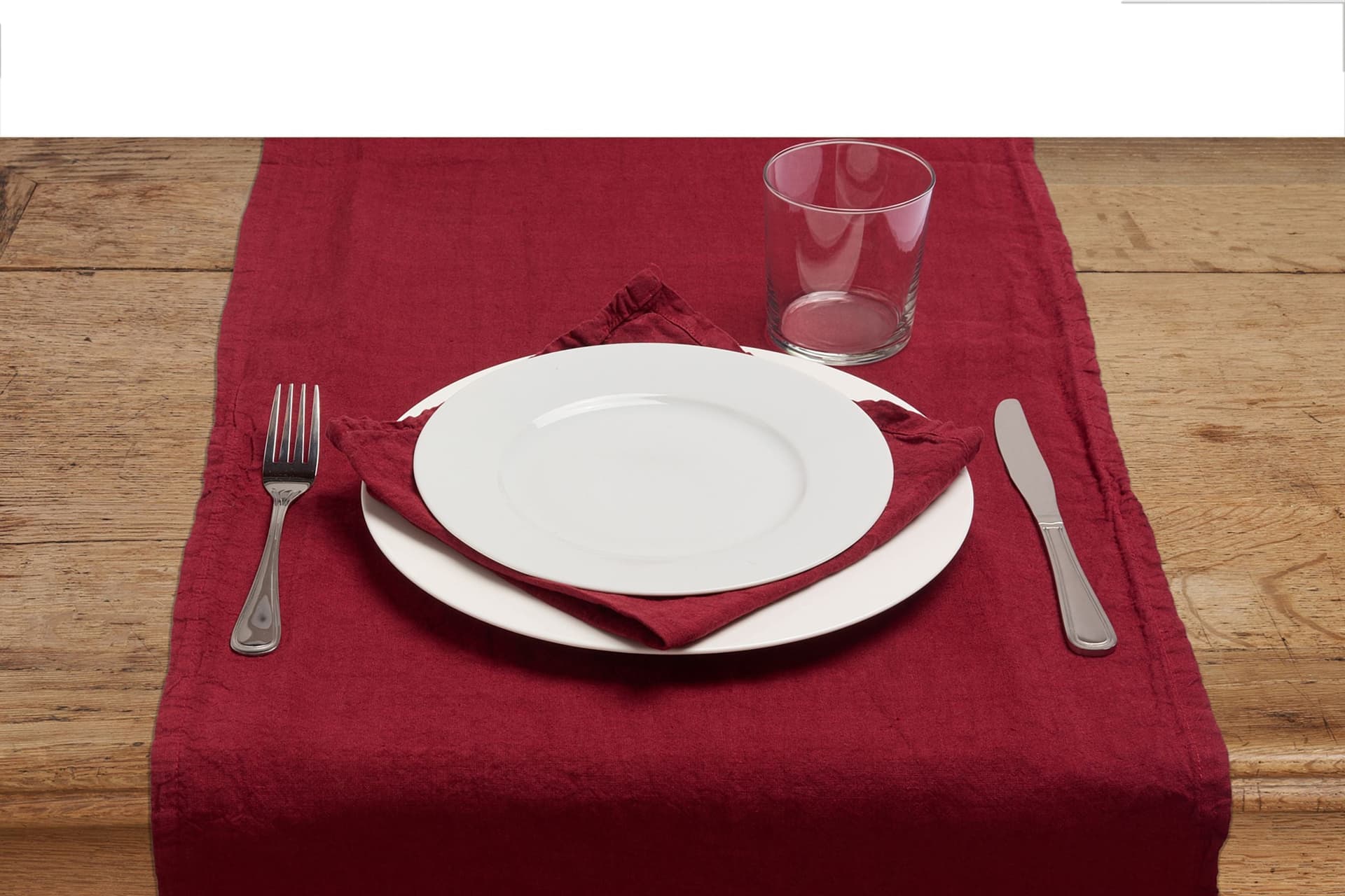 Runner da tavola in 100% puro lino lavato delavè stone washed morbido resistente elegante made in italy BORDEAUX - Vanita di raso