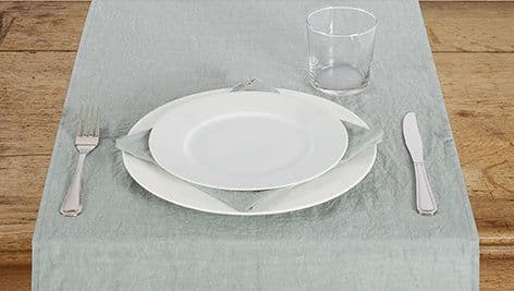 Runner da tavola in 100% puro lino lavato delavè stone washed morbido resistente elegante made in italy GRIGIO - Vanita di raso