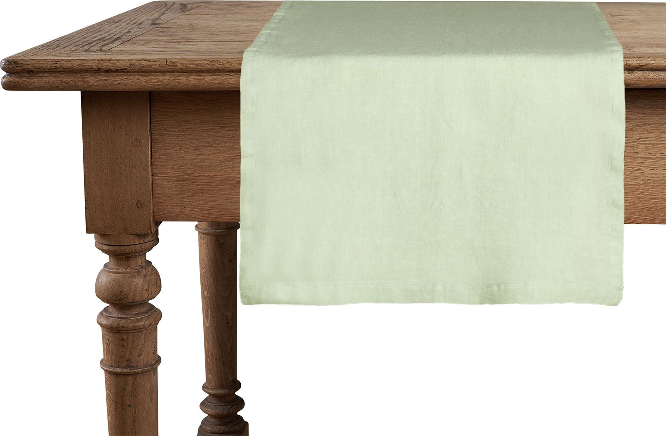 Runner da tavola in 100% puro lino lavato delavè stone washed morbido resistente elegante made in italy  VERDE MENTA - Vanita di raso
