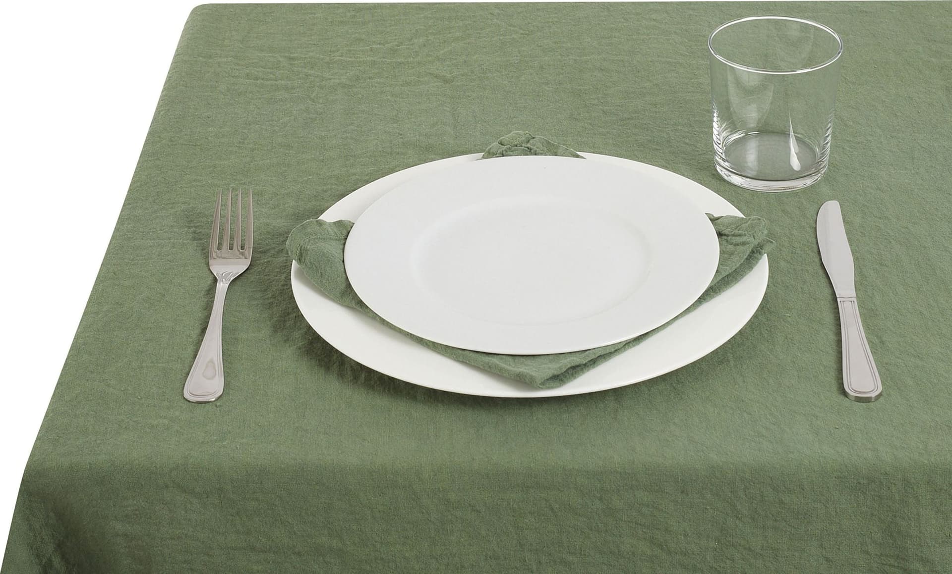 Tovaglia da tavola in 100% puro lino lavato delavè stone washed morbido resistente elegante made in italy  VERDE OLIVA - Vanita di raso