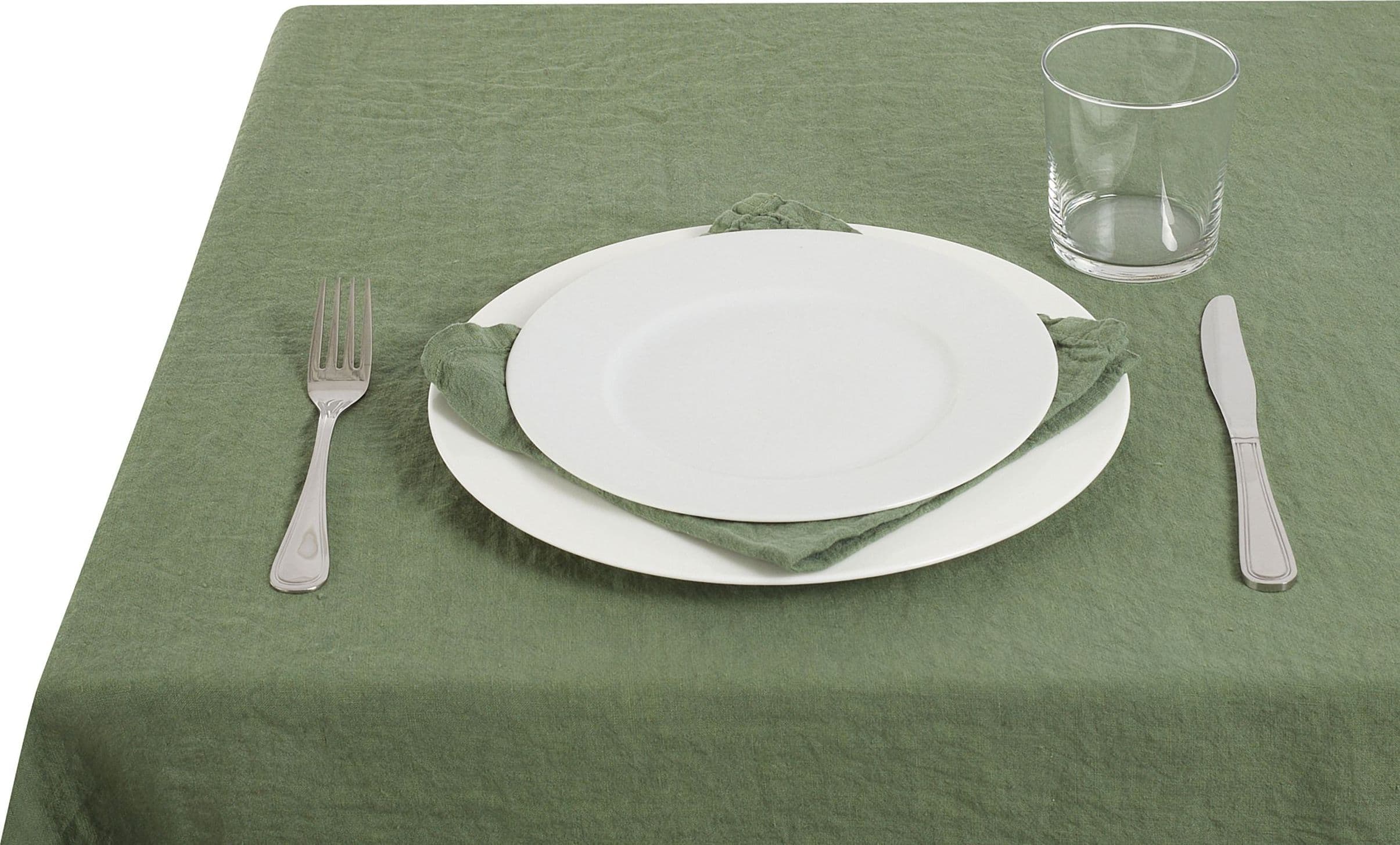 Tovaglia da tavola in 100% puro lino lavato delavè stone washed morbido resistente elegante made in italy  VERDE OLIVA - Vanita di raso