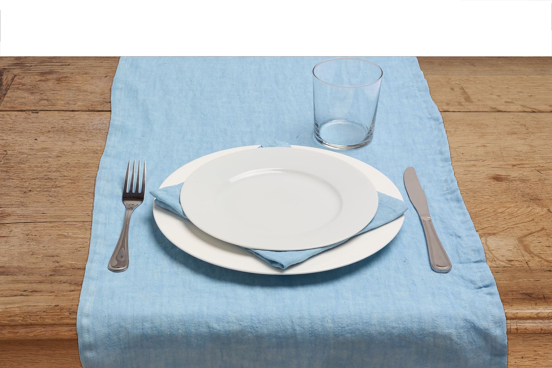 Runner da tavola in 100% puro lino lavato delavè stone washed morbido resistente elegante made in italy AZZURRO - Vanita di raso