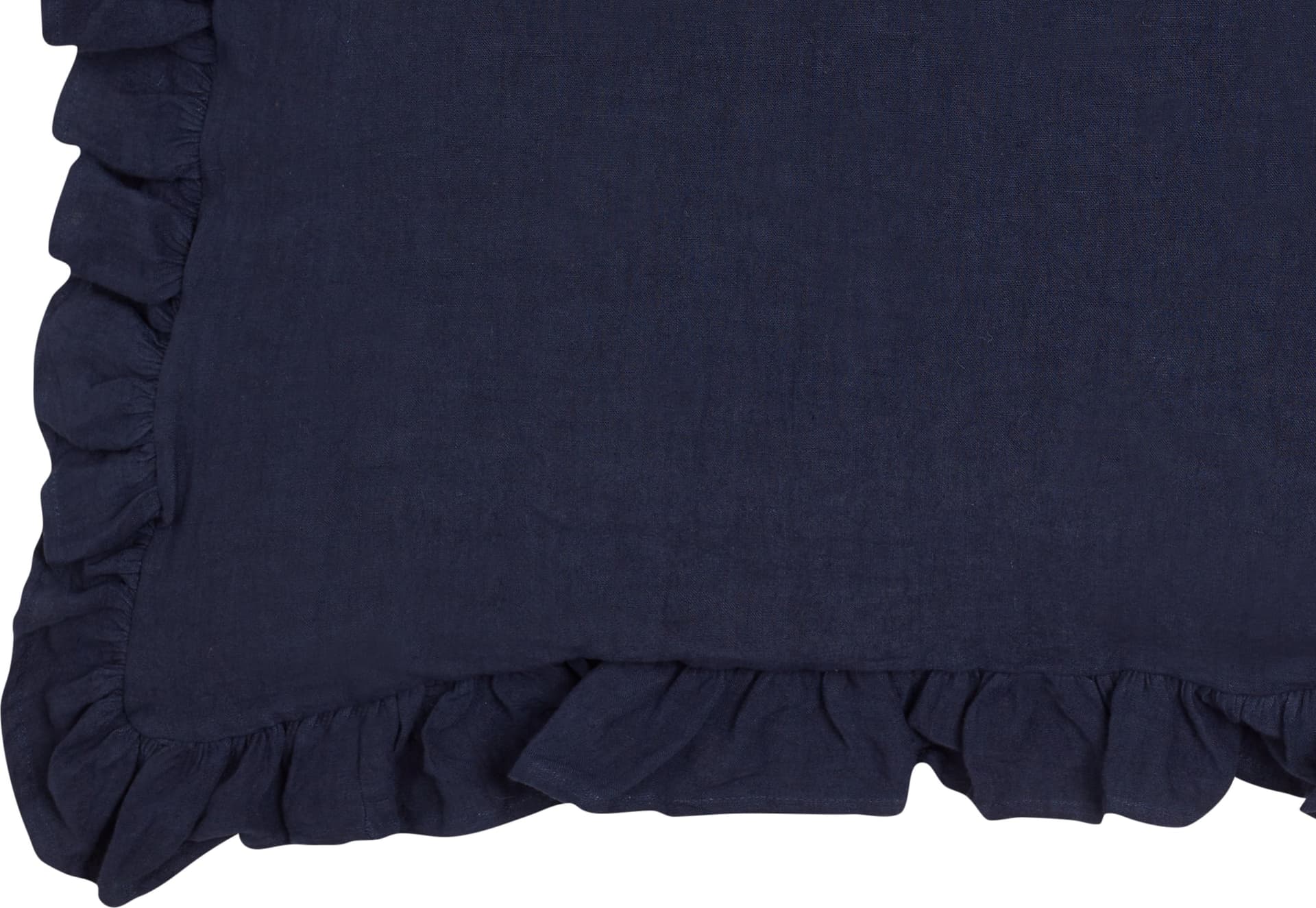Federa in puro lino stonewashed Blu Notte con Frou Frou in Federe Vanita di raso - Sesto San Giovanni, commercioVirtuoso.it
