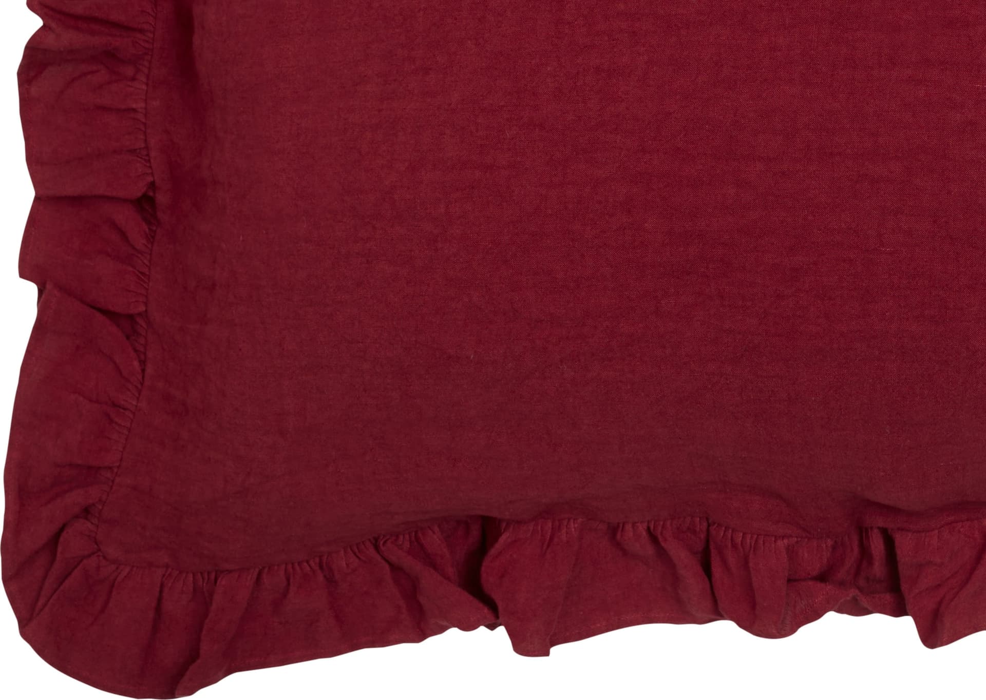 Federa in puro lino stonewashed Bordeaux con Frou Frou in Federe Vanita di raso - Sesto San Giovanni, commercioVirtuoso.it