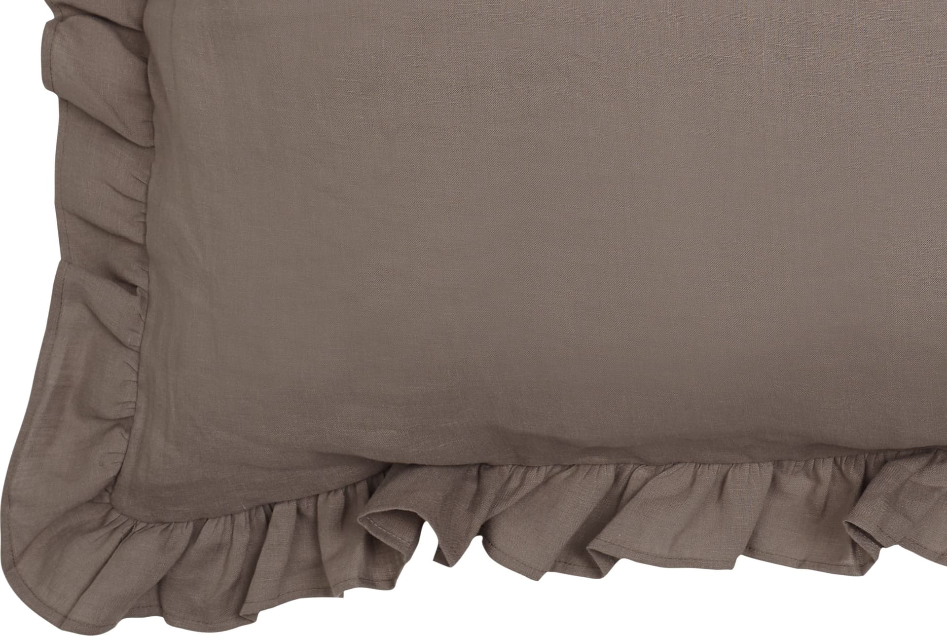 Federa in puro lino stonewashed Tortora con Frou Frou in Federe Vanita di raso - Sesto San Giovanni, commercioVirtuoso.it