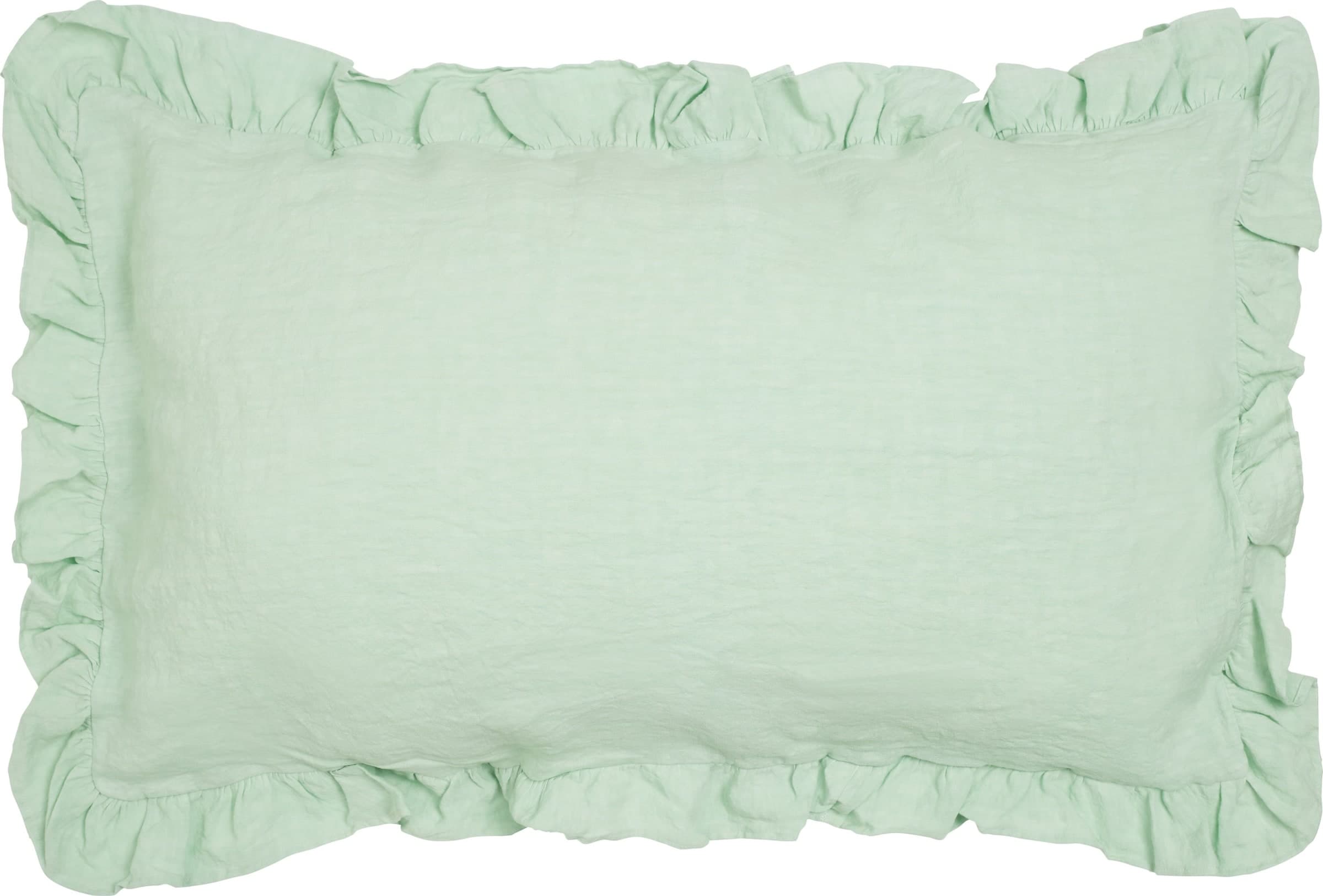 Federa in puro lino stonewashed Verde Delicato con Frou Frou