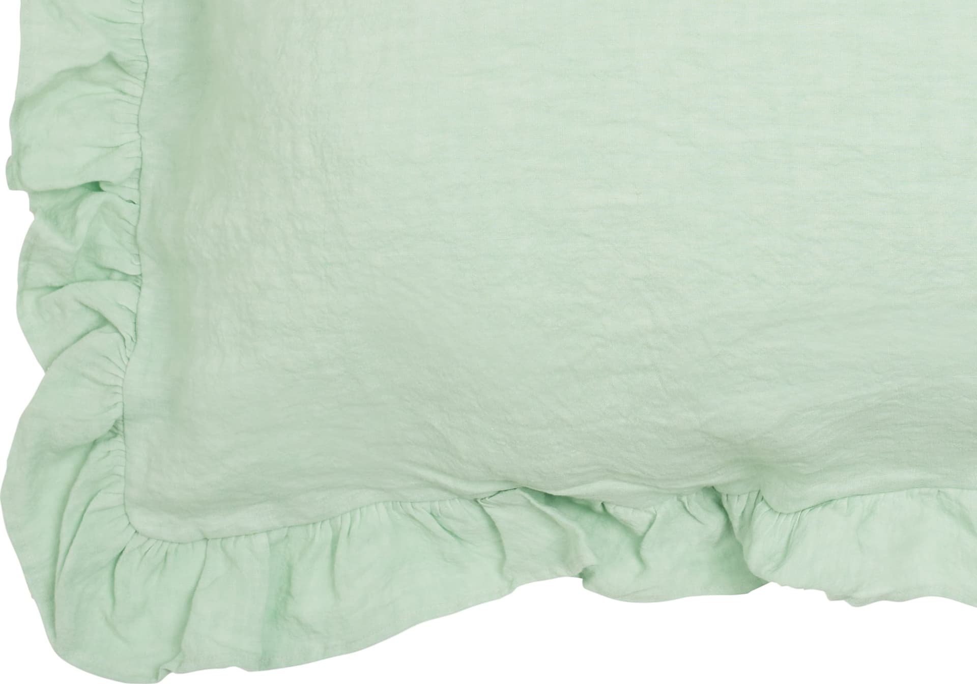 Federa in puro lino stonewashed Verde Delicato con Frou Frou in Federe Vanita di raso - Sesto San Giovanni, commercioVirtuoso.it