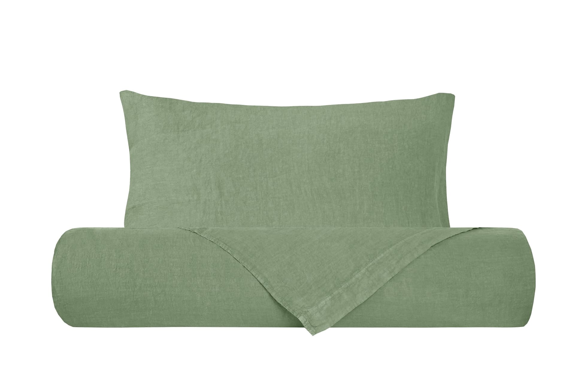 Parure letto in Puro Lino Stonewashed Verde Oliva in Set di lenzuola e federe Vanita di raso - Sesto San Giovanni, commercioVirtuoso.it