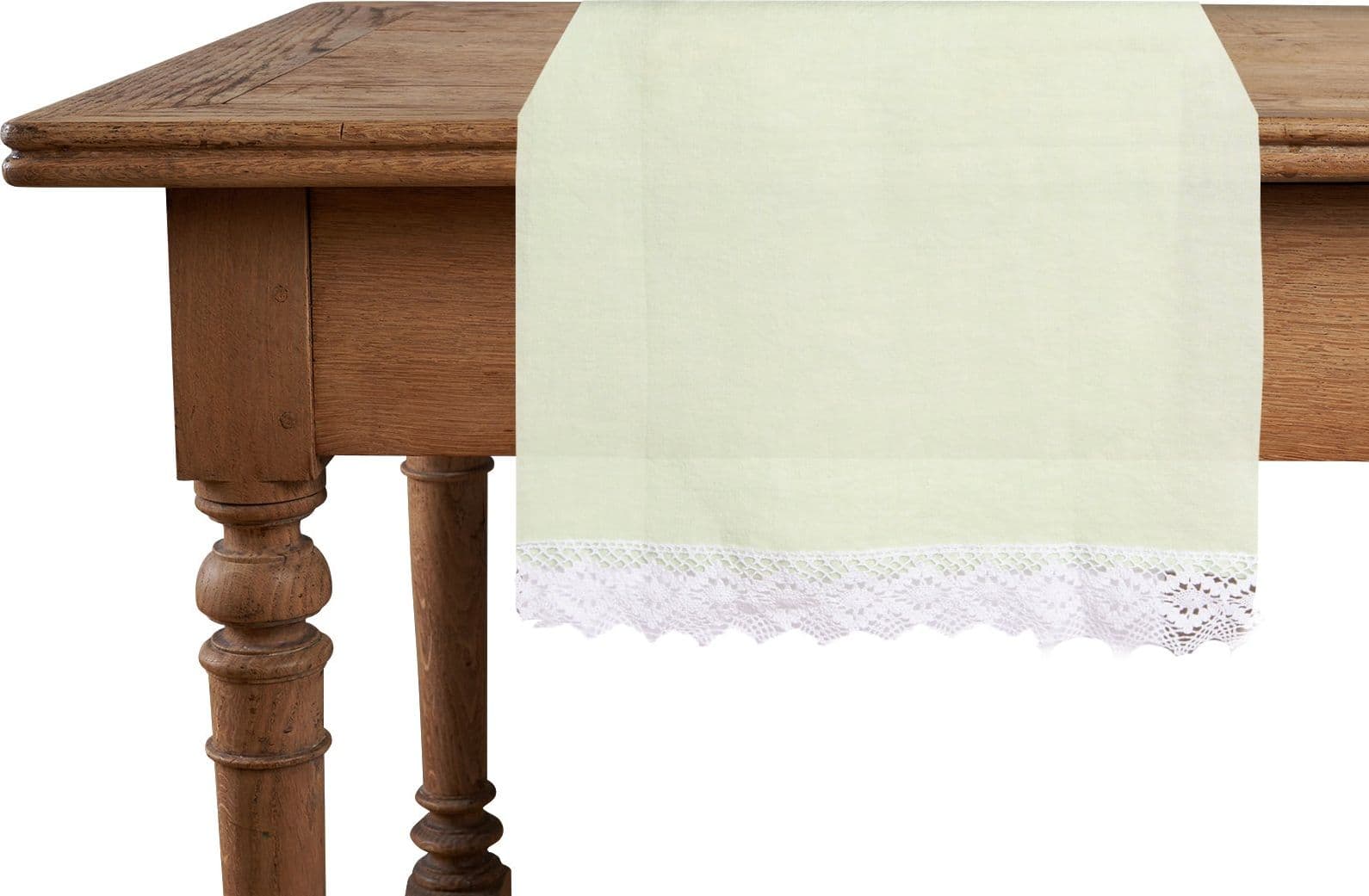 Runner da tavola in 100% puro lino lavato delavè stone washed morbido resistente elegante made in italy Verde Delicato con Pizzo