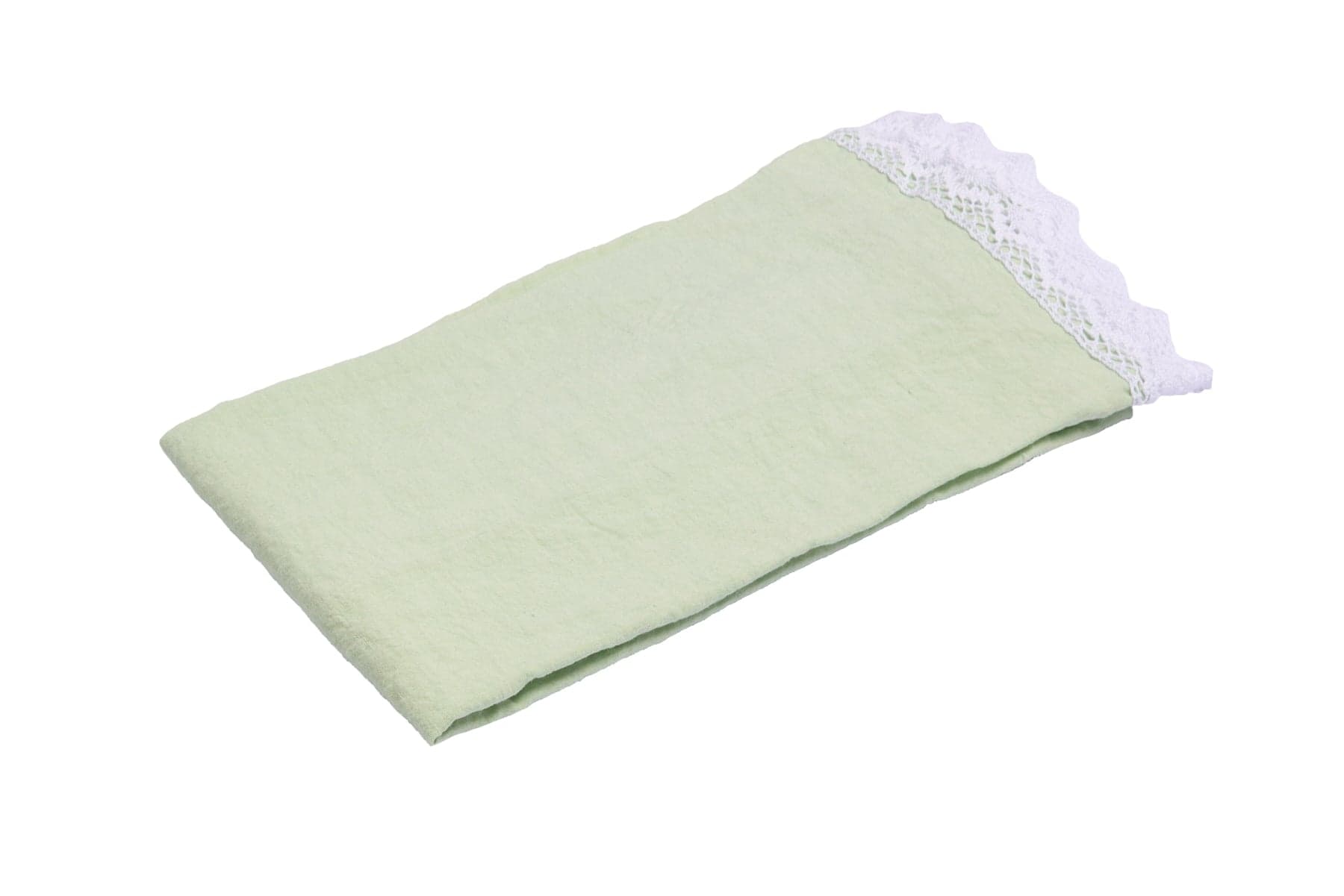 Runner da tavola in 100% puro lino lavato delavè stone washed morbido resistente elegante made in italy Verde Delicato con Pizzo in Runner Vanita di raso - Sesto San Giovanni, commercioVirtuoso.it