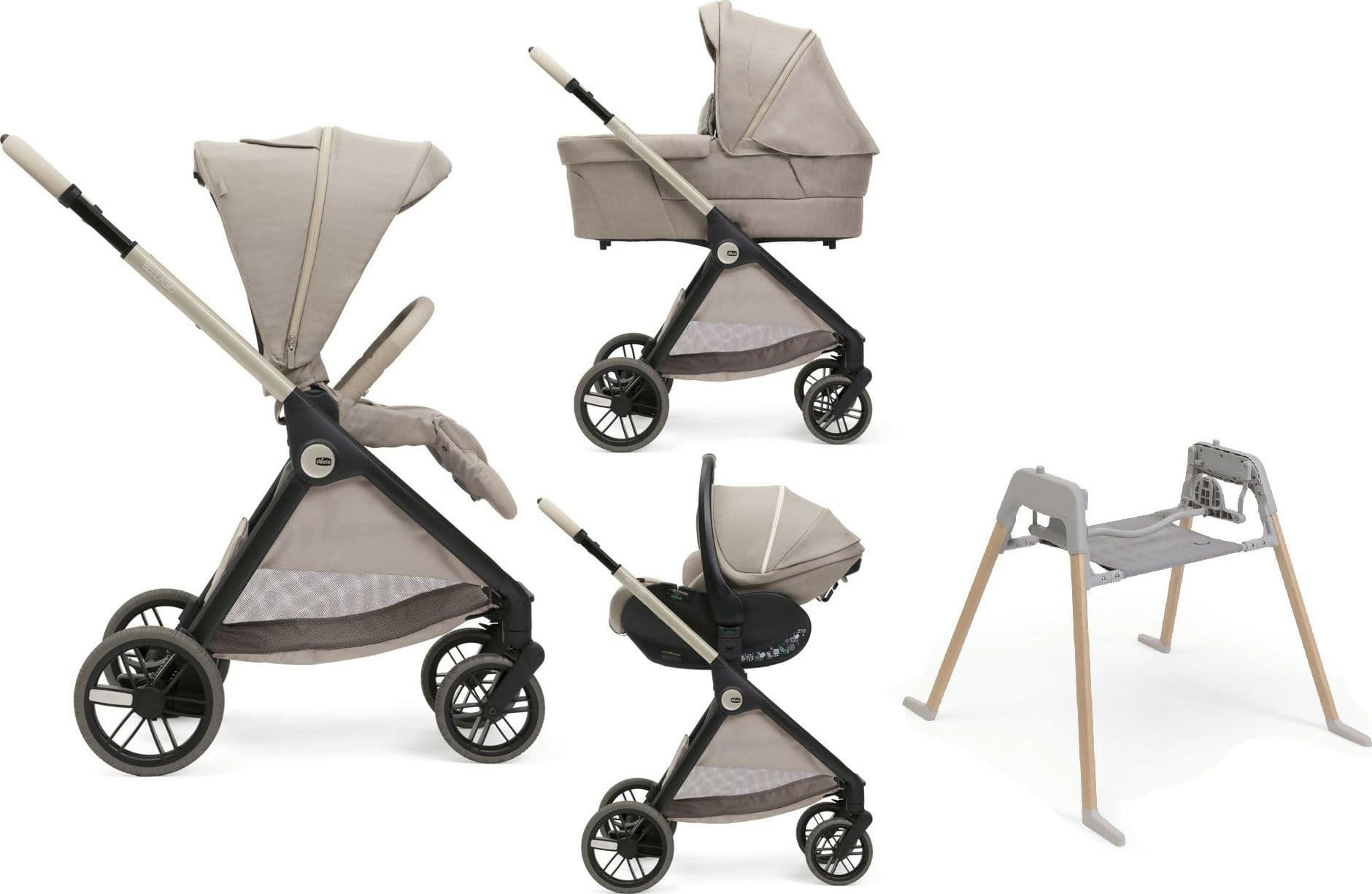 CHICCO Trio Completo BELLAGIO 2, colore COMO LAKE composto da Culla Gran Comfort + Seggiolino Auto First-Seat Recline i-Size (40-87 cm) + Passeggino Bellagio 2 + OMAGGIO Base Stand Lullaglide OMAGGIO