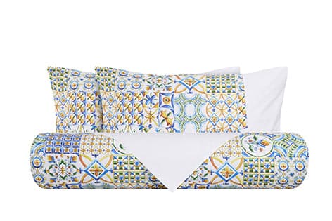 Set Copripiumino Federe Bifaccia Parure Copripiumino in Cotone Made in Italy MAIOLICHE SICILIANE / BIANCO in Set copripiumini e federe Vanita di raso - Sesto San Giovanni, commercioVirtuoso.it