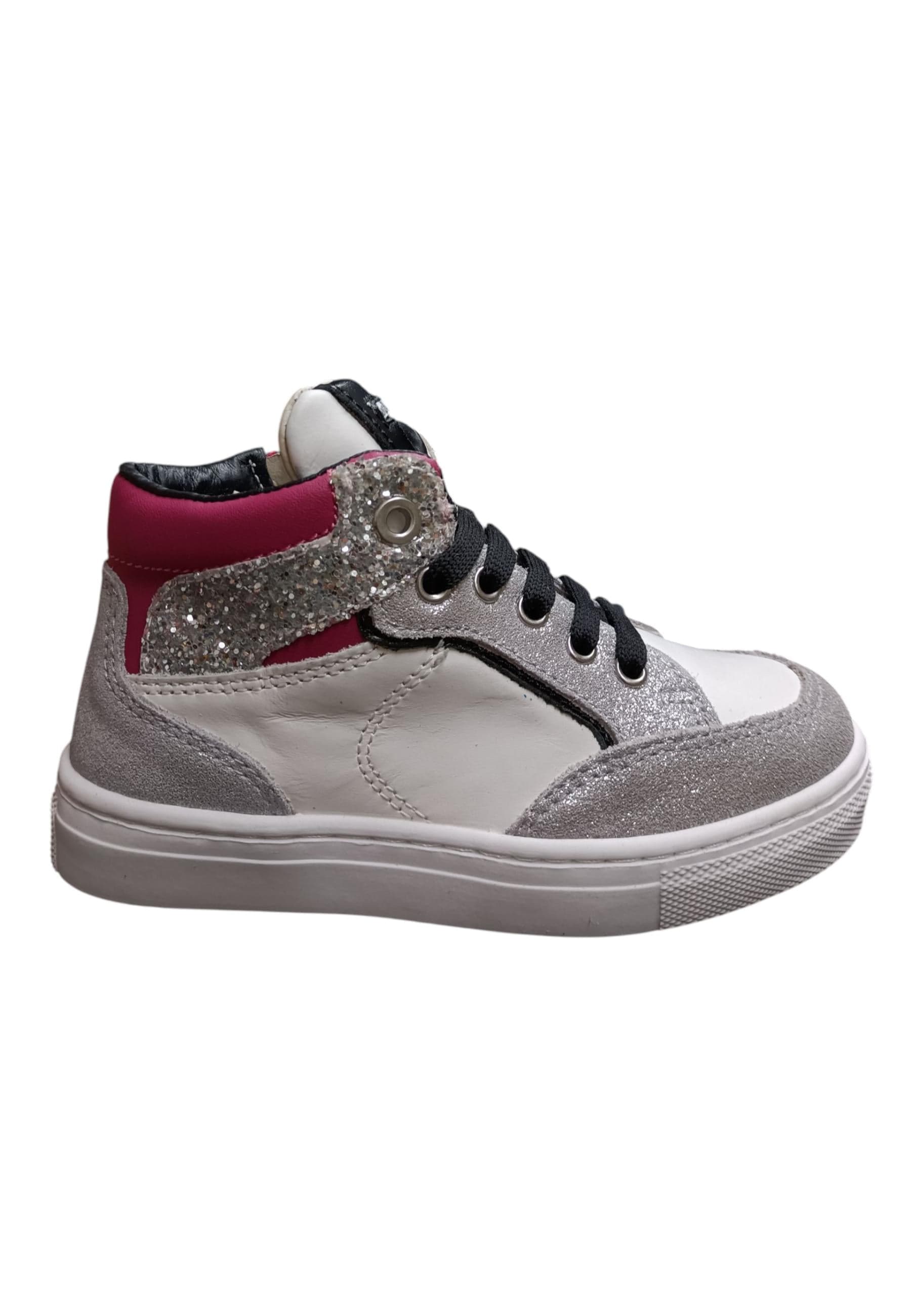 Sneakers bambina Balducci Butter bianco argento fucsia pelle - Glamour trendy con zip laterale - 6