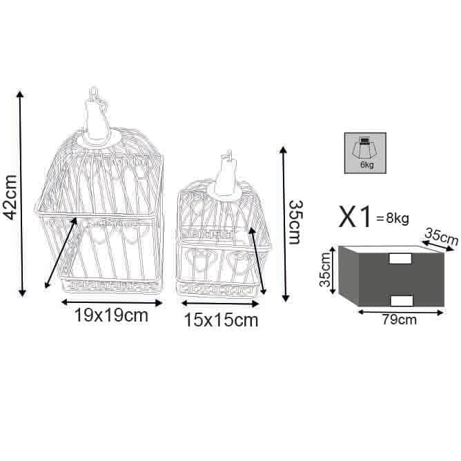 SAMUEL - set di 2 gabbie rettangolari stile provenzale in ferro verniciato Bianco
