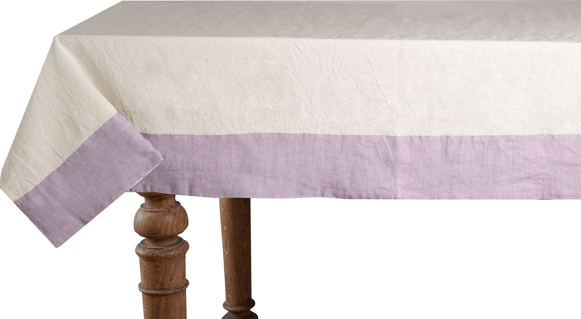 Tovaglia in misto lino con elegante bordo applicato made in italy NATURALE/VIOLETTA