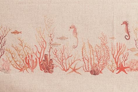 Tovaglia in misto lino stampato morbida resistente elegante made in italy FONDO MARINO ROSSO - Vanita di raso