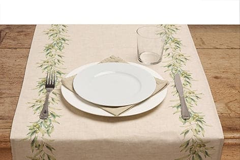 Runner da tavola in misto lino stampa floreale fiori morbido resistente elegante made in italy  ULIVO - Vanita di raso