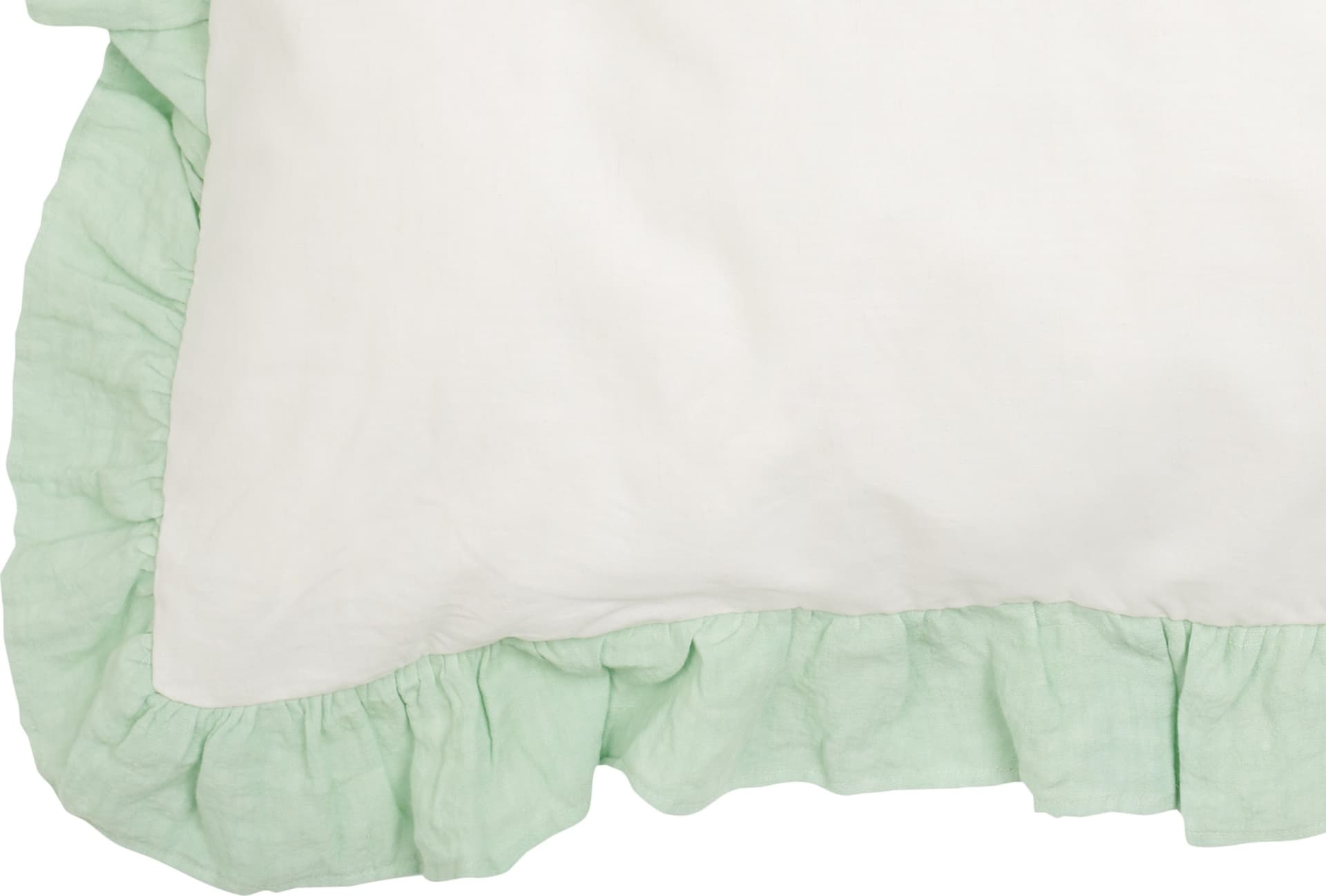 Federa con Frou Frou in misto lino Made in Italy  NATURALE/VERDE DELICATO in Federe Vanita di raso - Sesto San Giovanni, commercioVirtuoso.it