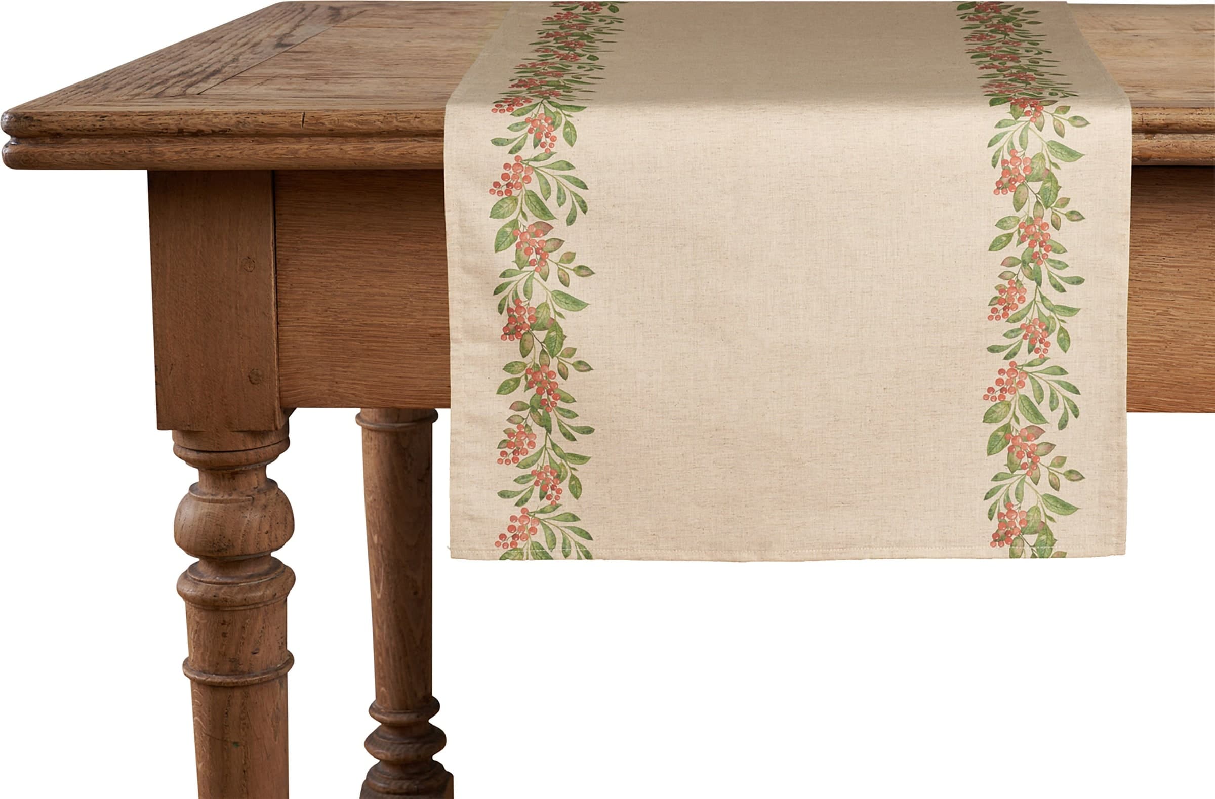 Runner da tavola feste natale natalizia in misto lino decoro natale natalizio morbido resistente elegante made in italy BACCHE - Vanita di raso