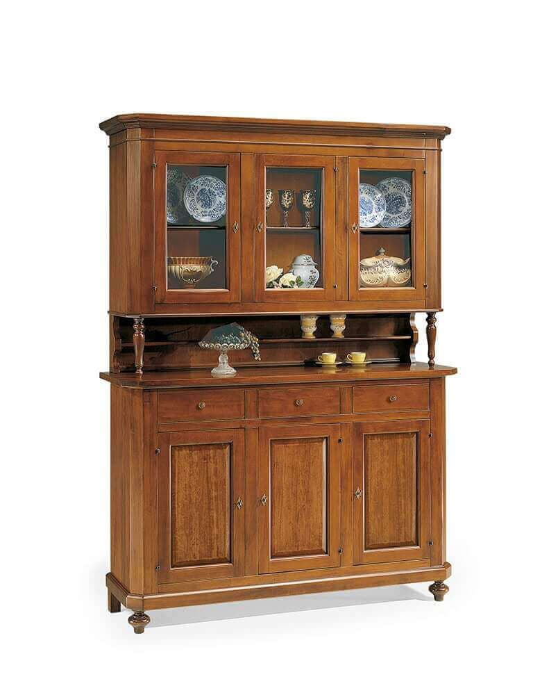 CHELSEY - credenza con vetrina in legno massello 150x43x218 Tinta noce in Credenze Milani Home - Dueville, commercioVirtuoso.it