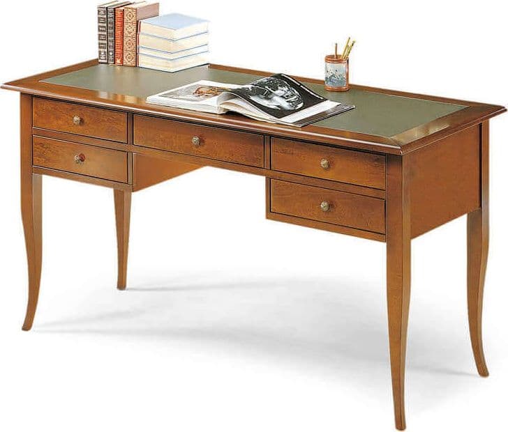 DARWIN - scrittoio piano in pelle in legno massello 150x75x81 Tinta noce in Scrittoi Milani Home - Dueville, commercioVirtuoso.it