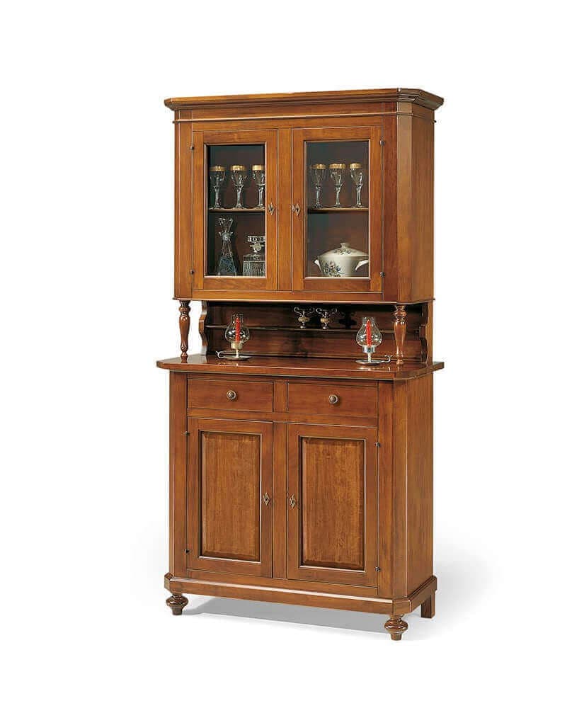 CHELSEY - credenza con vetrina in legno massello 104x43x218 Tinta noce in Credenze Milani Home - Dueville, commercioVirtuoso.it