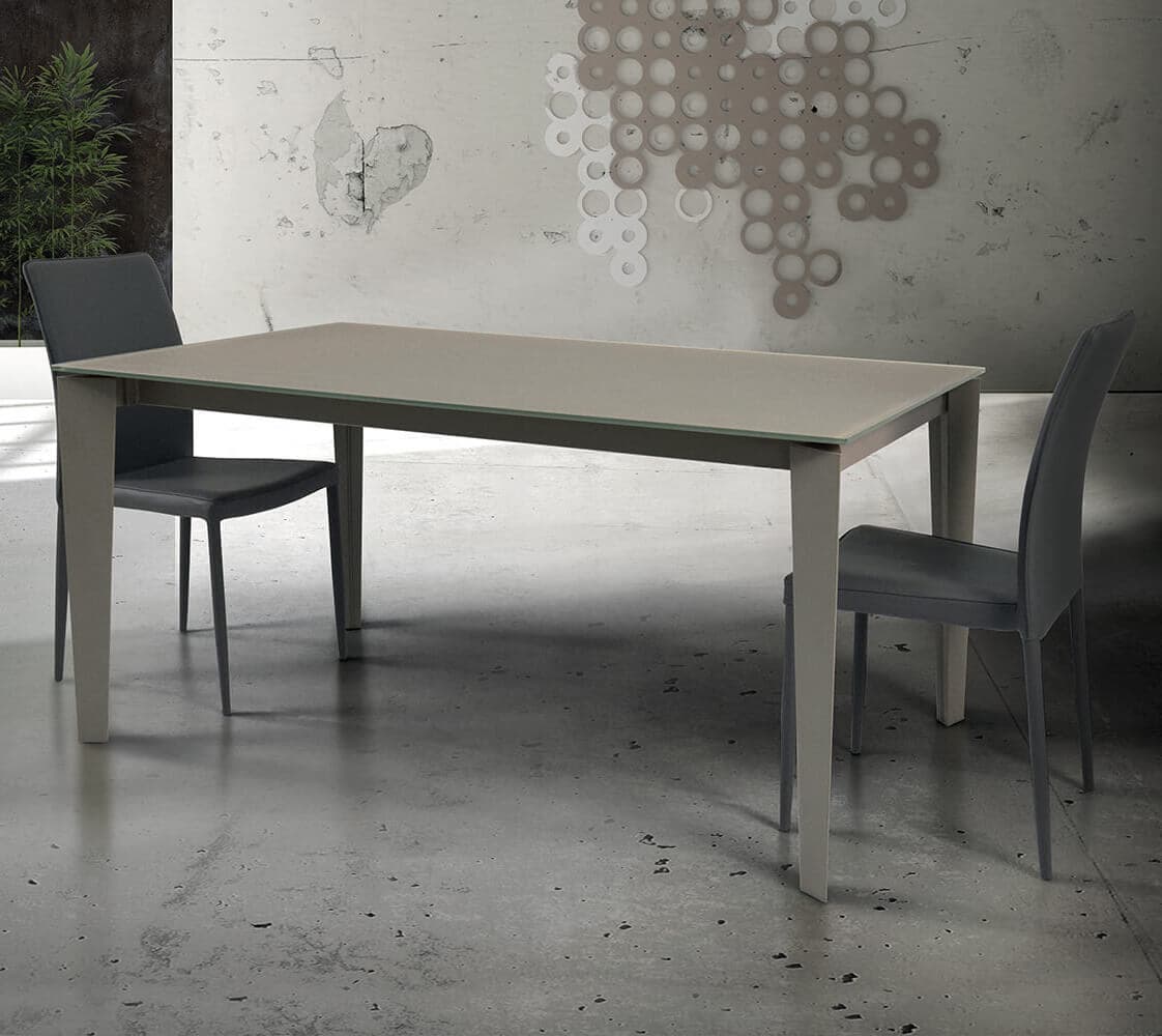 BENJAMIN - tavolo da pranzo moderno allungabile in metallo e vetro 90x160/210/260 Tortora in Tavoli da sala da pranzo Milani Home - Dueville, commercioVirtuoso.it
