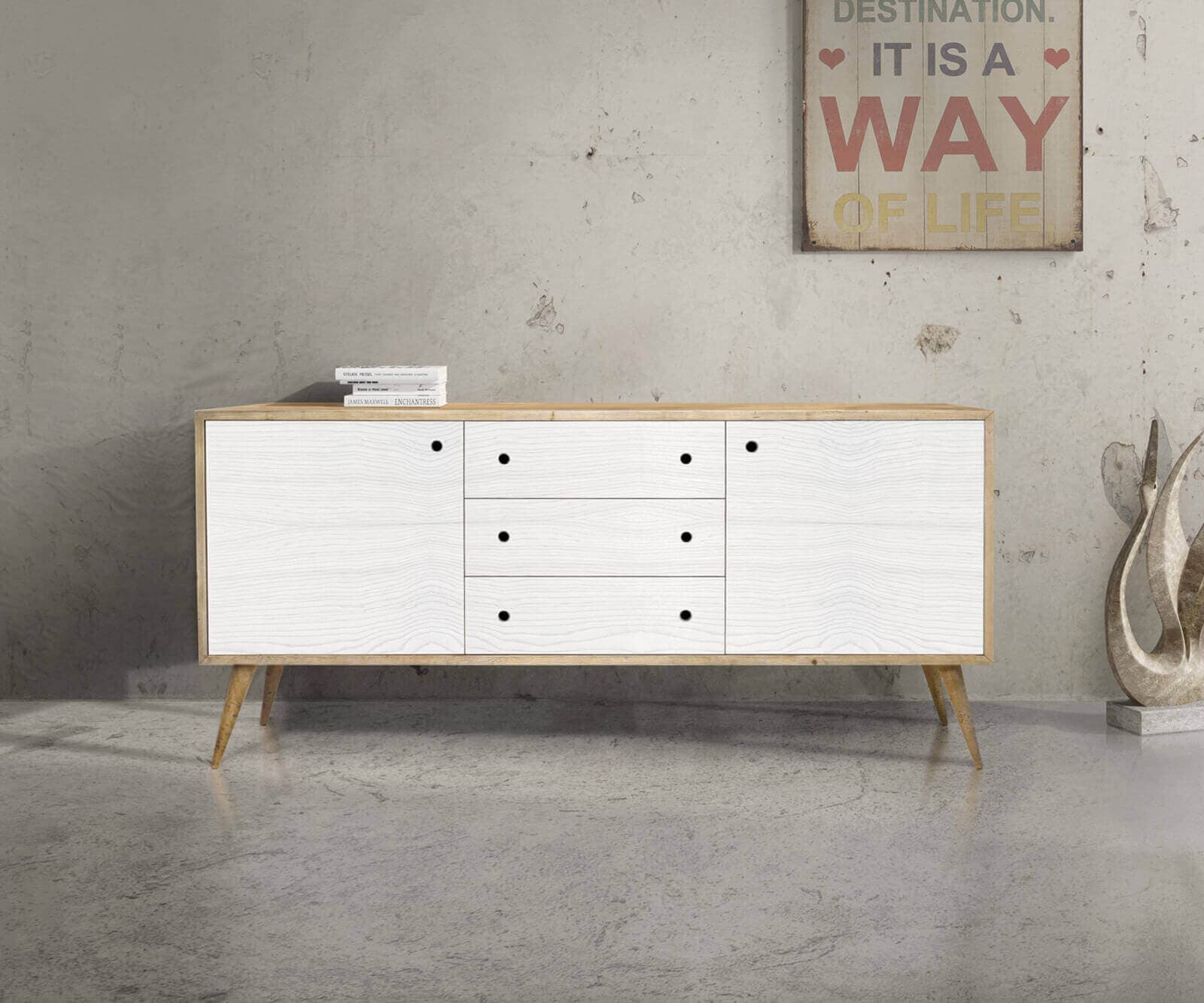 BRISTOL - mobile in abete spazzolato 185x50x84 Bianco in Comò e cassettiere Milani Home - Dueville, commercioVirtuoso.it