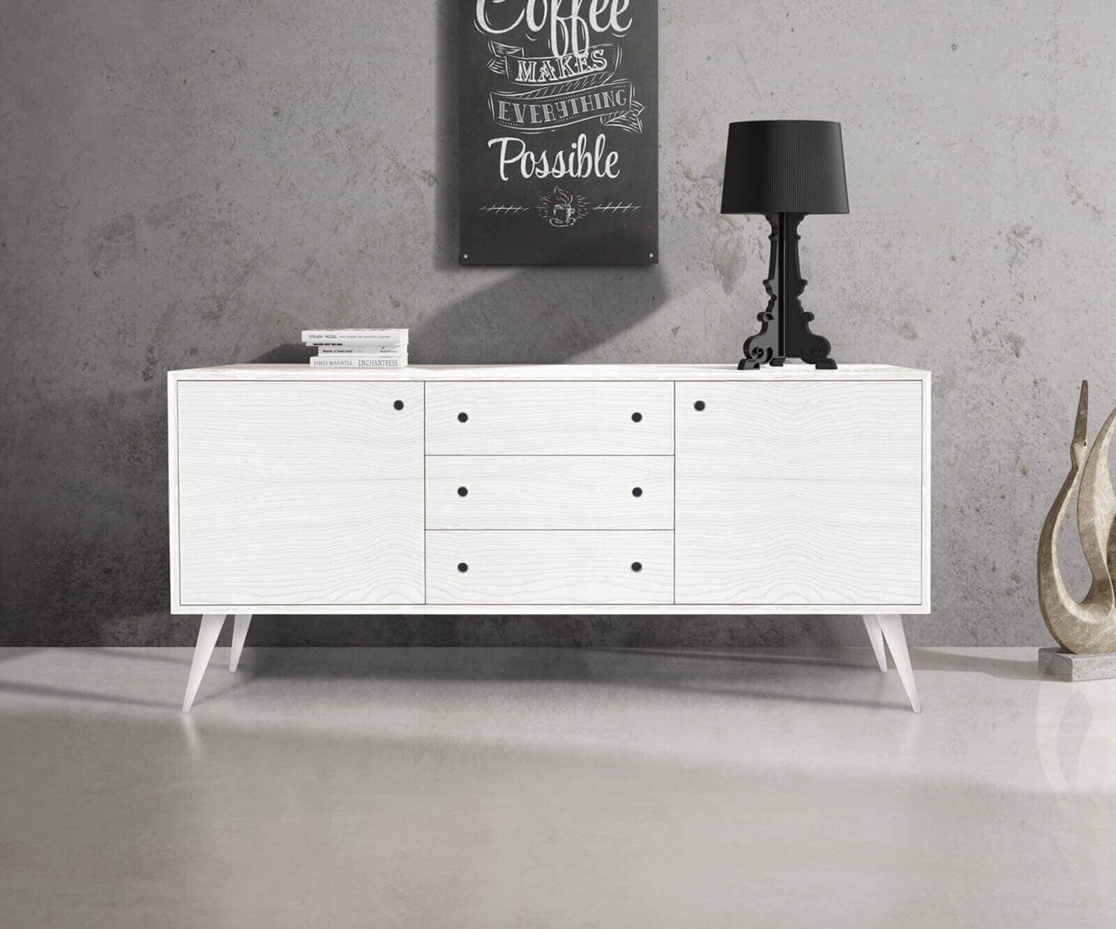 BRISTOL - mobile in abete spazzolato 185x50x84 Bianco in Comò e cassettiere Milani Home - Dueville, commercioVirtuoso.it