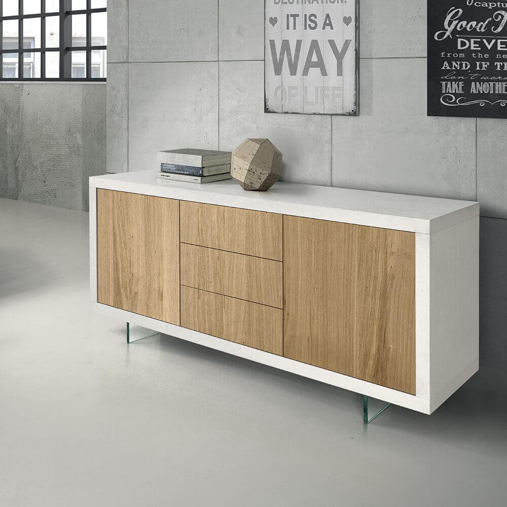 CALEB - madia moderna in legno massello 186x45x87 Bianco in Credenze Milani Home - Dueville, commercioVirtuoso.it