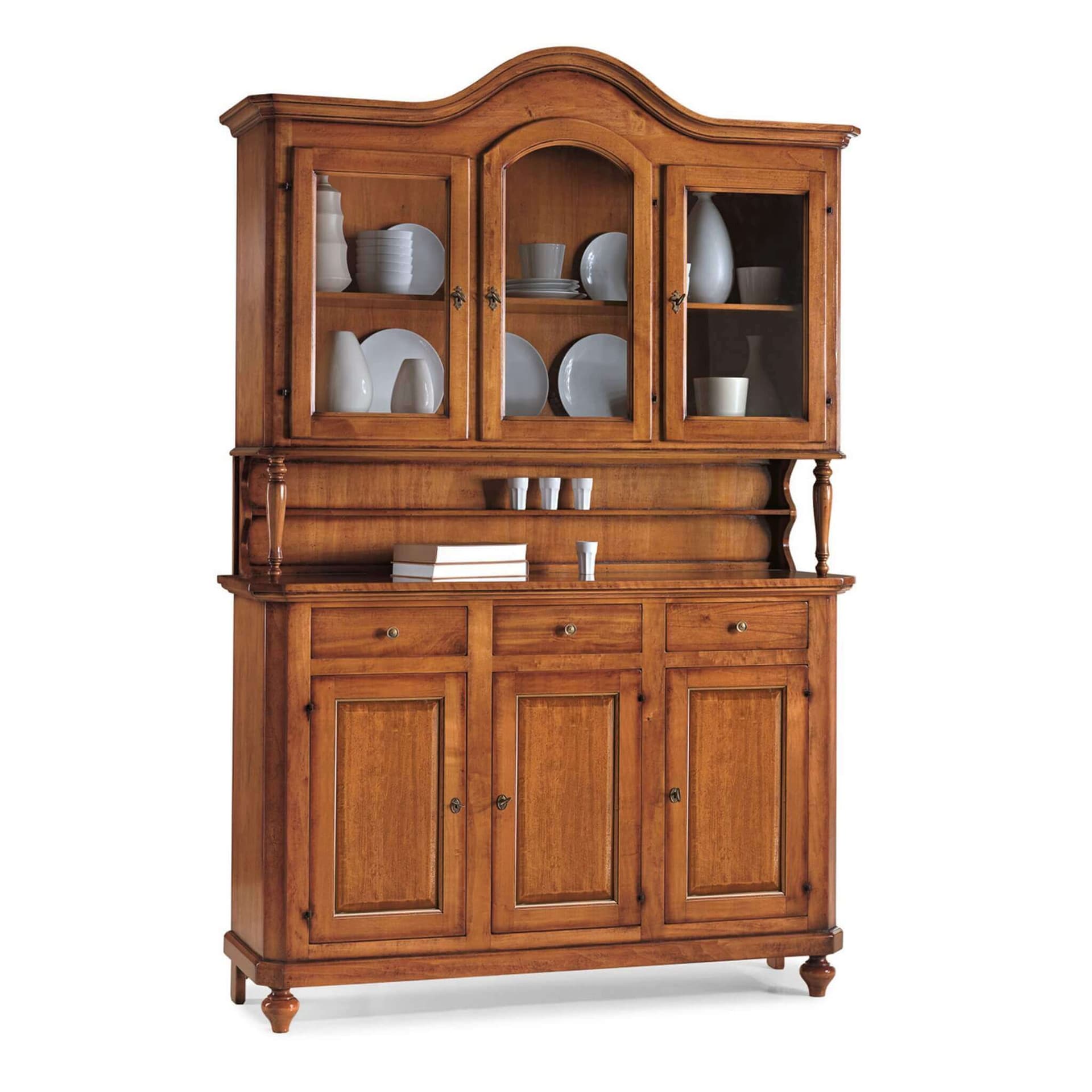 KYLIE - credenza con vetrina in legno massello 150x43x228 Tinta noce in Credenze Milani Home - Dueville, commercioVirtuoso.it
