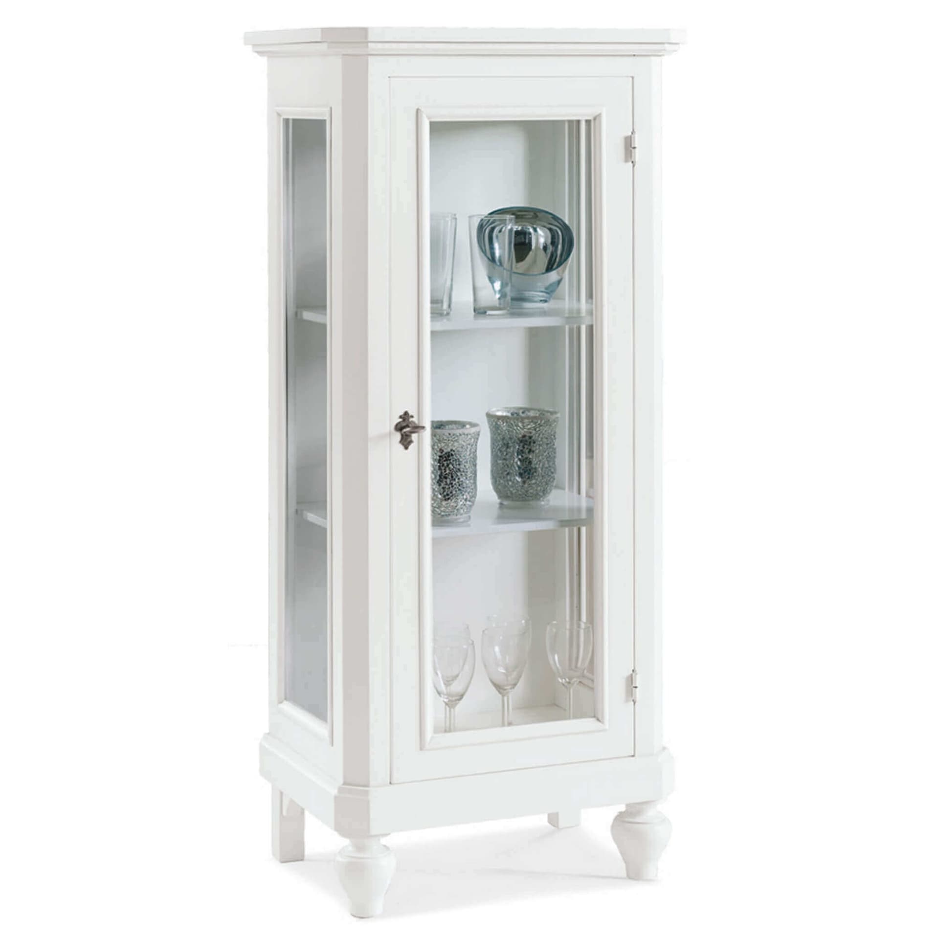 JASMINE - credenza con vetrina in legno massello 60x40x131 Bianco in Credenze Milani Home - Dueville, commercioVirtuoso.it