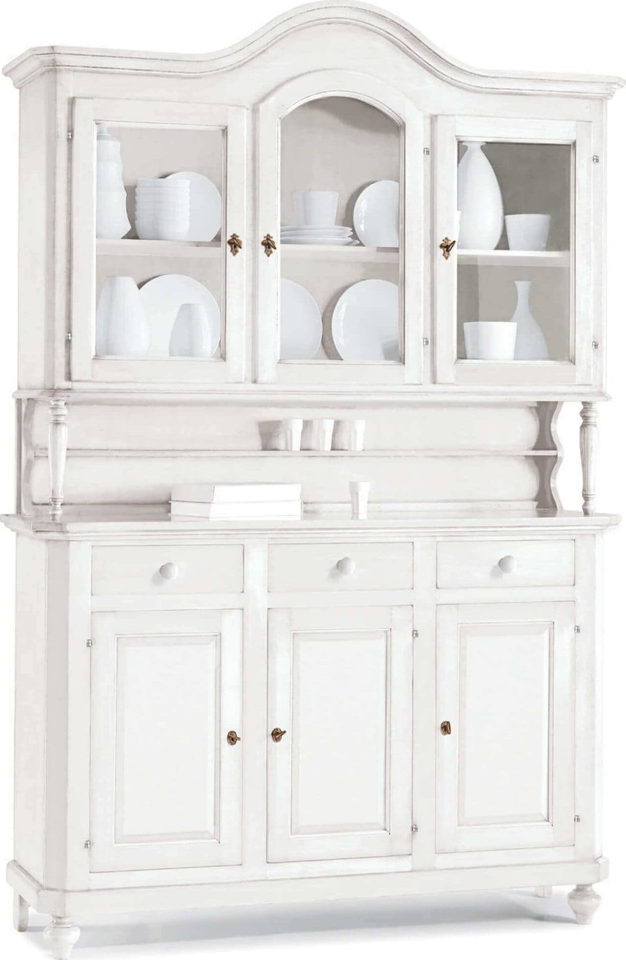 KYLIE - credenza con vetrina in legno massello 150x43x228 Bianco in Credenze Milani Home - Dueville, commercioVirtuoso.it