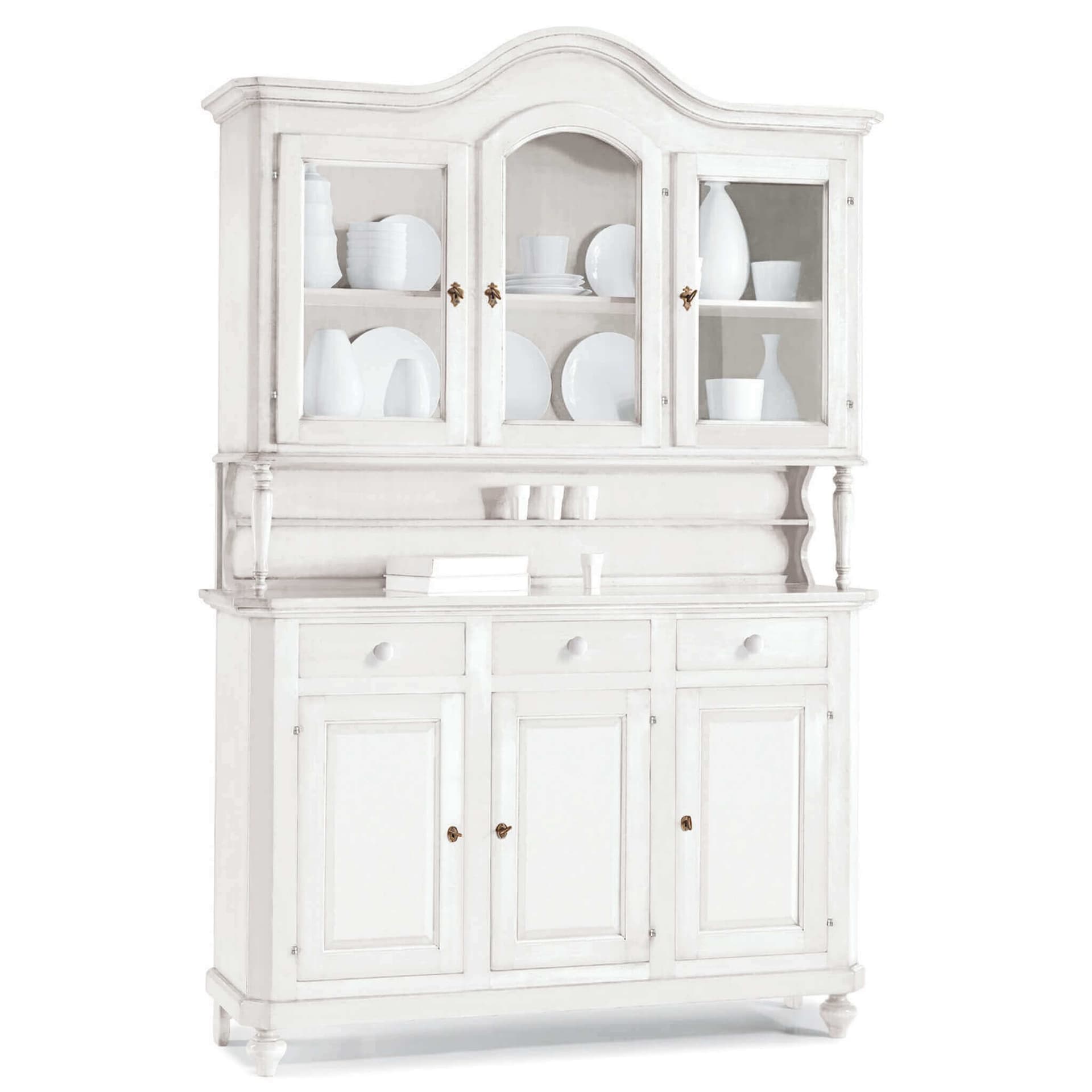 KYLIE - credenza con vetrina in legno massello 150x43x228 Bianco in Credenze Milani Home - Dueville, commercioVirtuoso.it