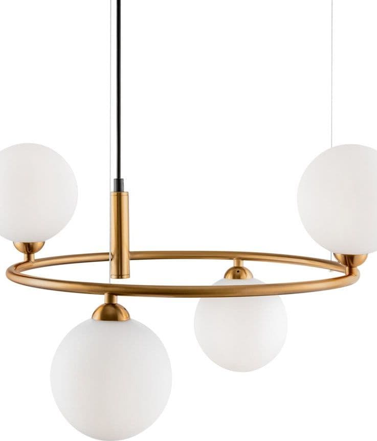 Lampadario Contemporaneo Ring Metallo Ottone 4 Luci E Rosone Nero in Lampade a sospensione LuceArt - Montecorvino Pugliano, commercioVirtuoso.it