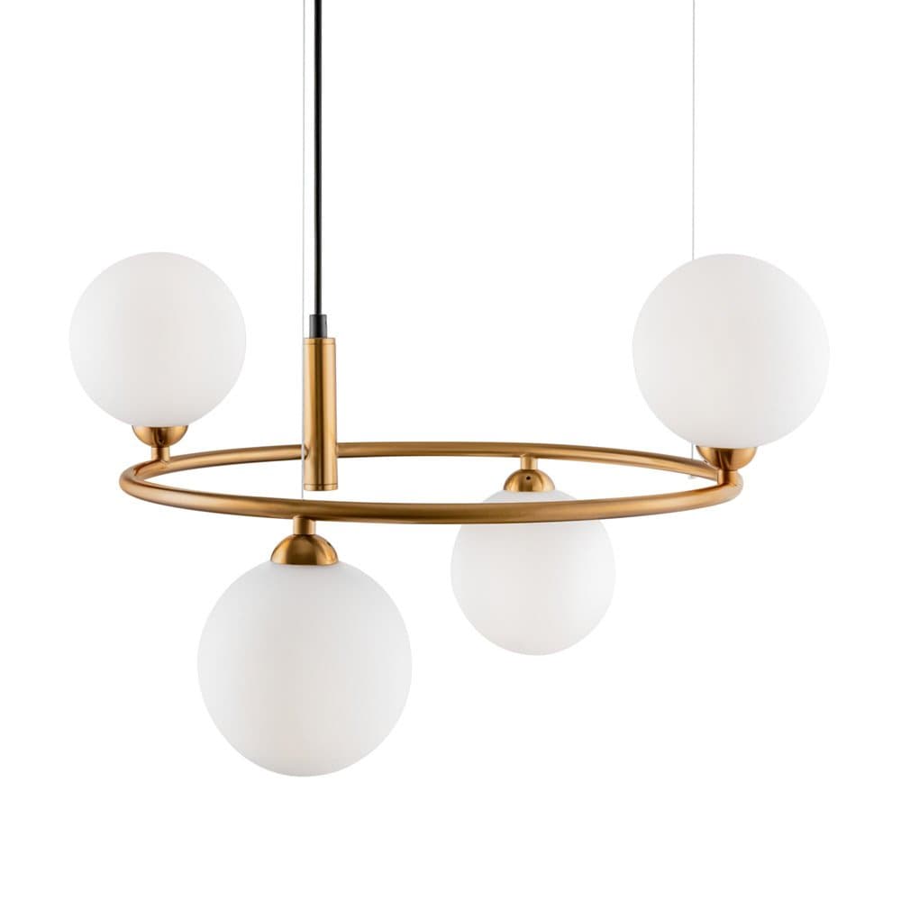 Lampadario Contemporaneo Ring Metallo Ottone 4 Luci E Rosone Nero in Lampade a sospensione LuceArt - Montecorvino Pugliano, commercioVirtuoso.it